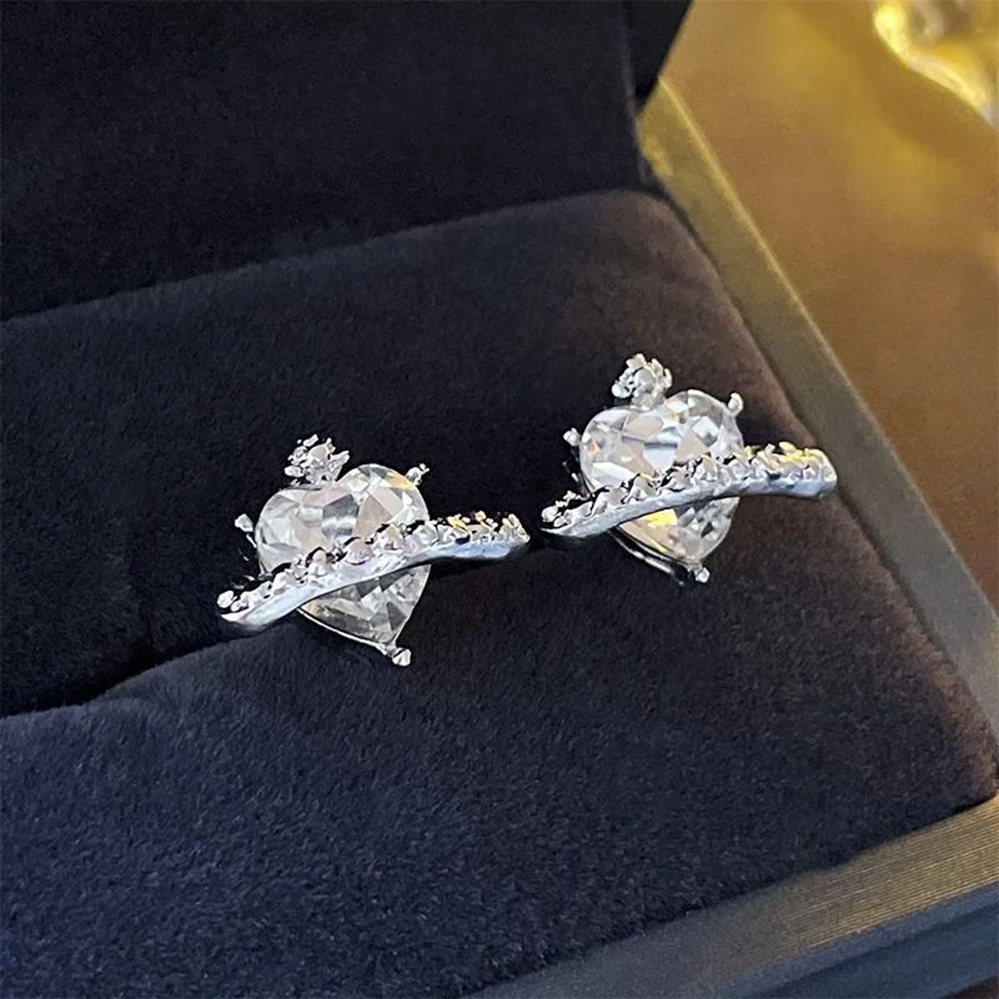 Crystal Heart Stud Earrings For Women Sparkle Charm Jewelry 5