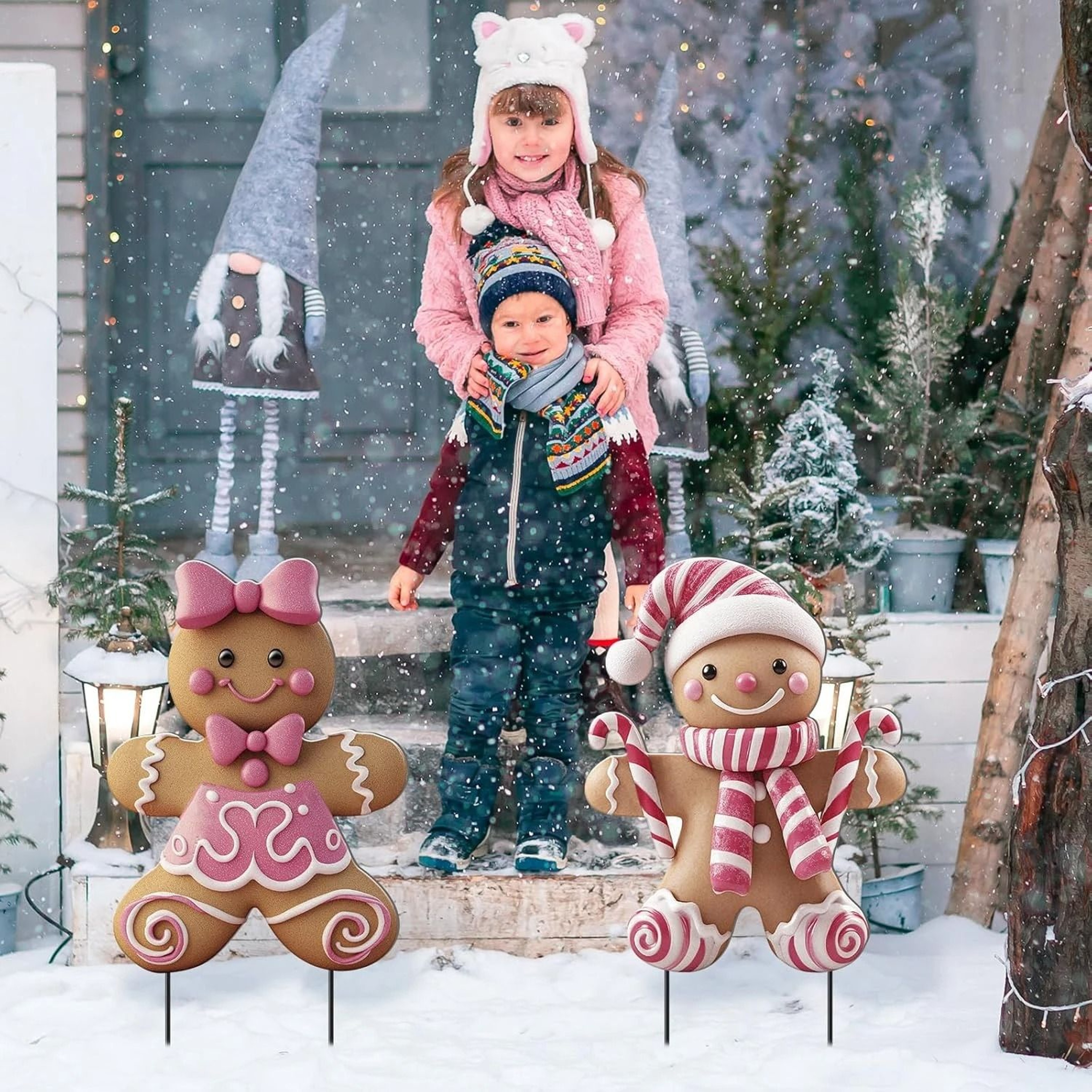 Create A Magical Holiday Atmosphere With The Festive Christmas Boy And Girl Yard Stakes These Charm 5