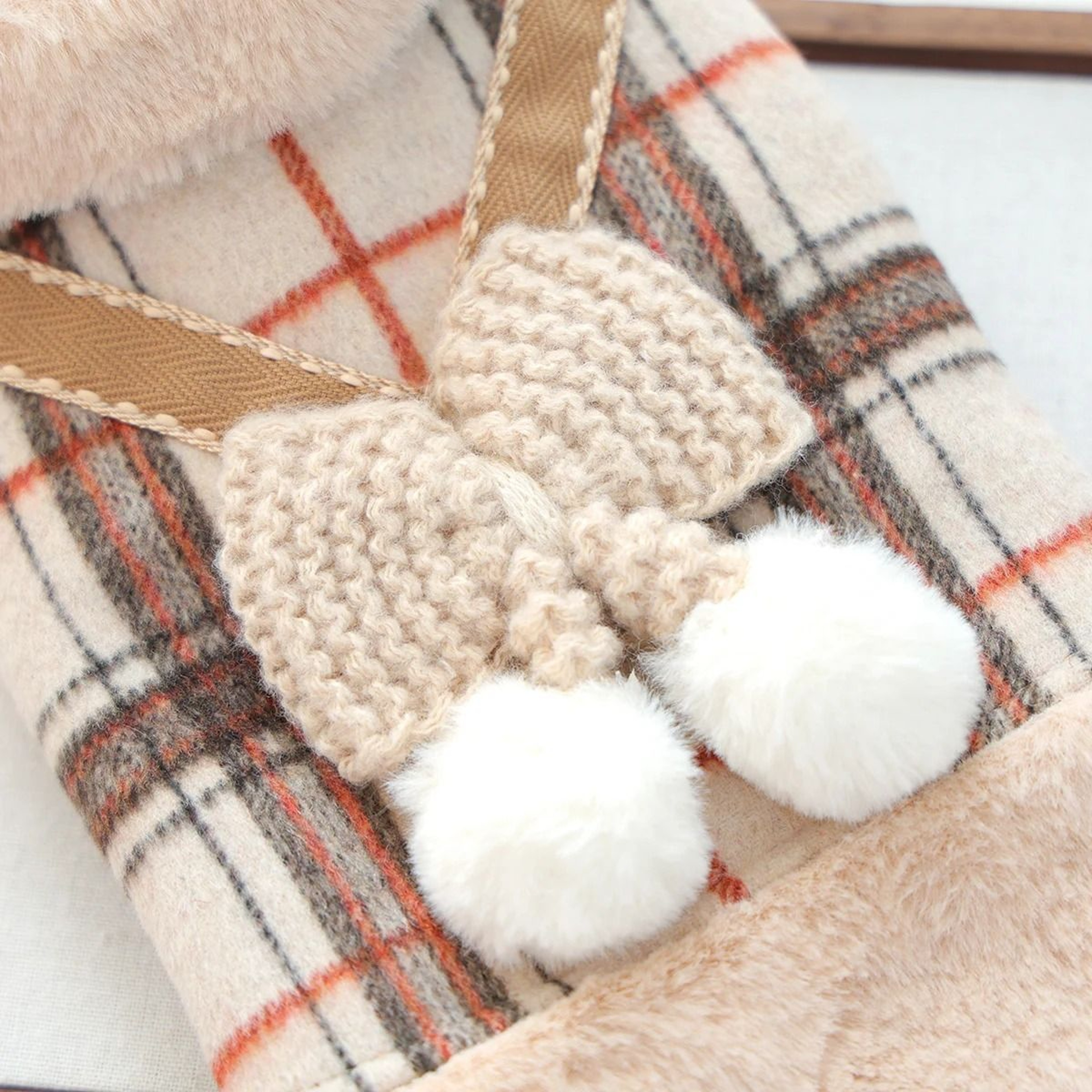 Cozy Coffee Plaid Fleece Pet Vest With Bow For Autumn And Winter Warmth 3