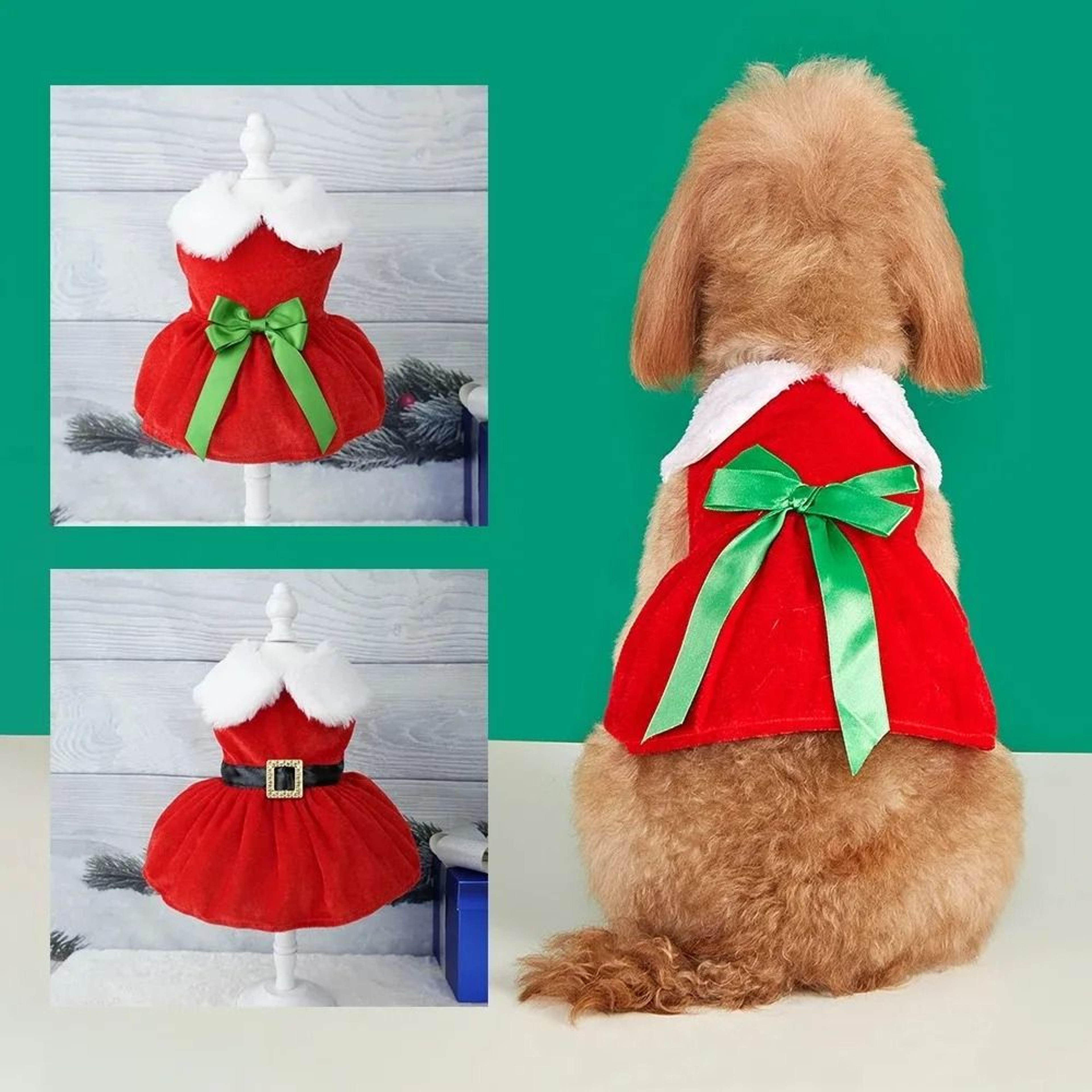 Festive Christmas Red Dress For Dogs And Cats With Warm Bow Frock Design 2
