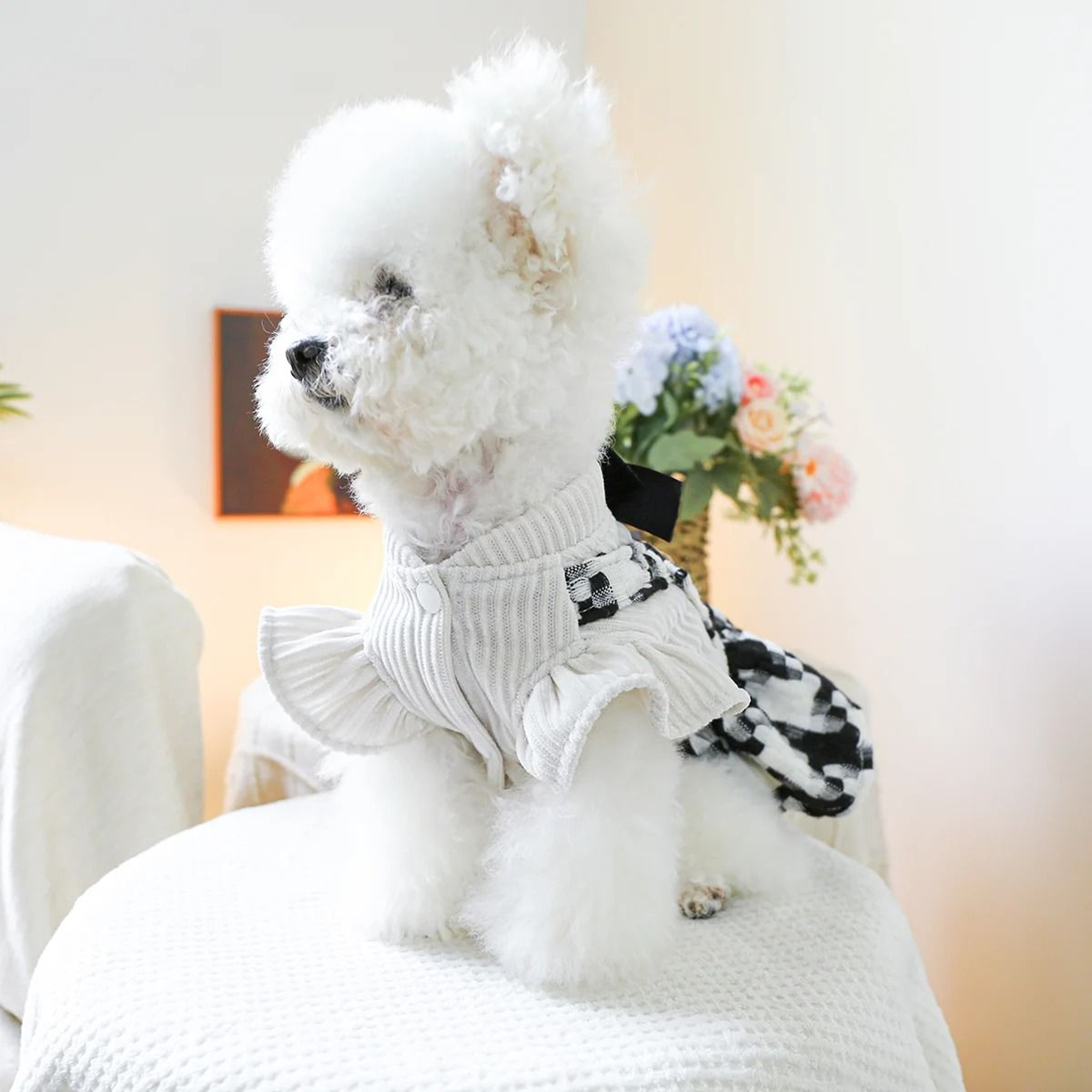 Cozy Bow Princess Pet Dress For Autumn And Winter Warmth 4