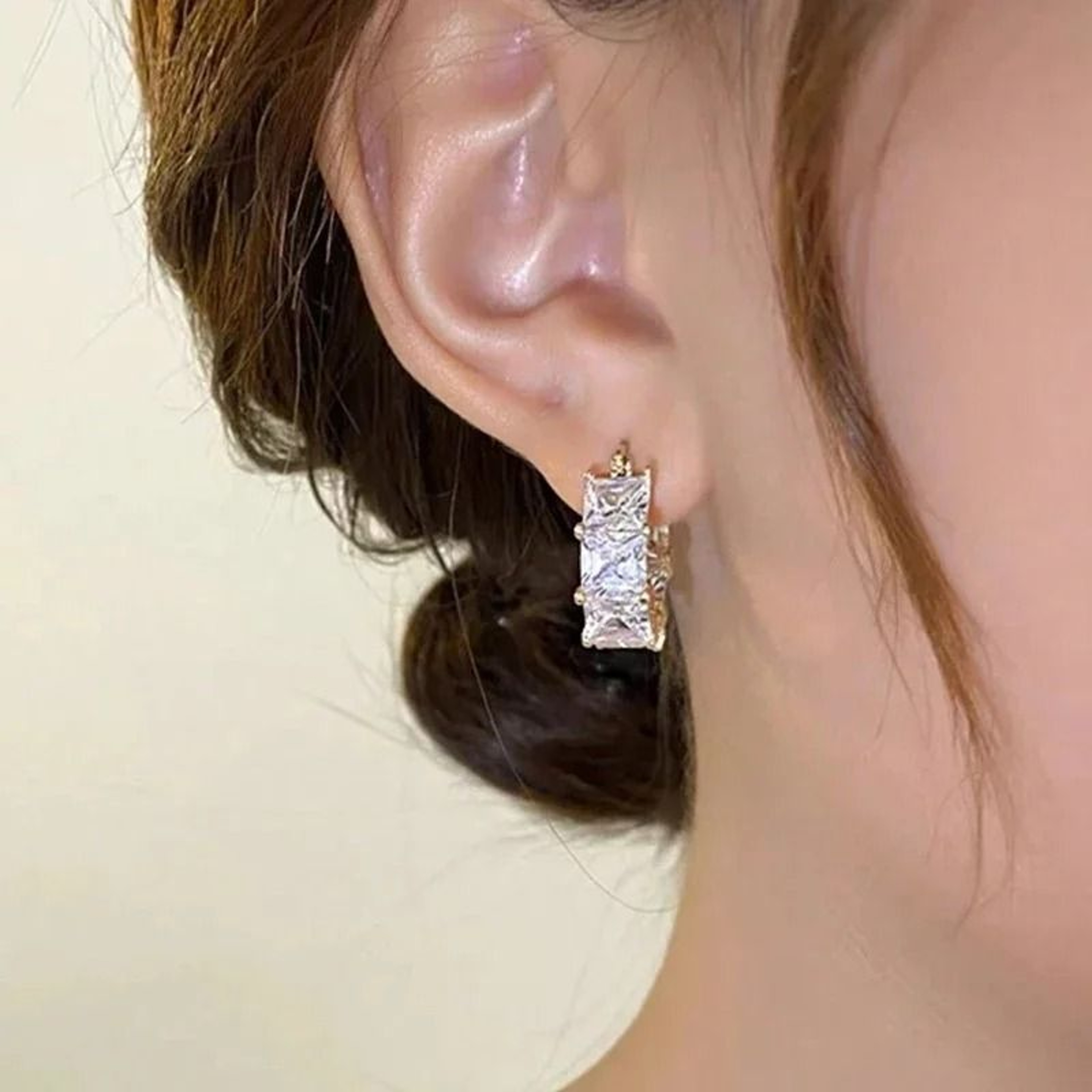 Elegant Gold Hoop Earrings With Square Gem Accents For Women 0