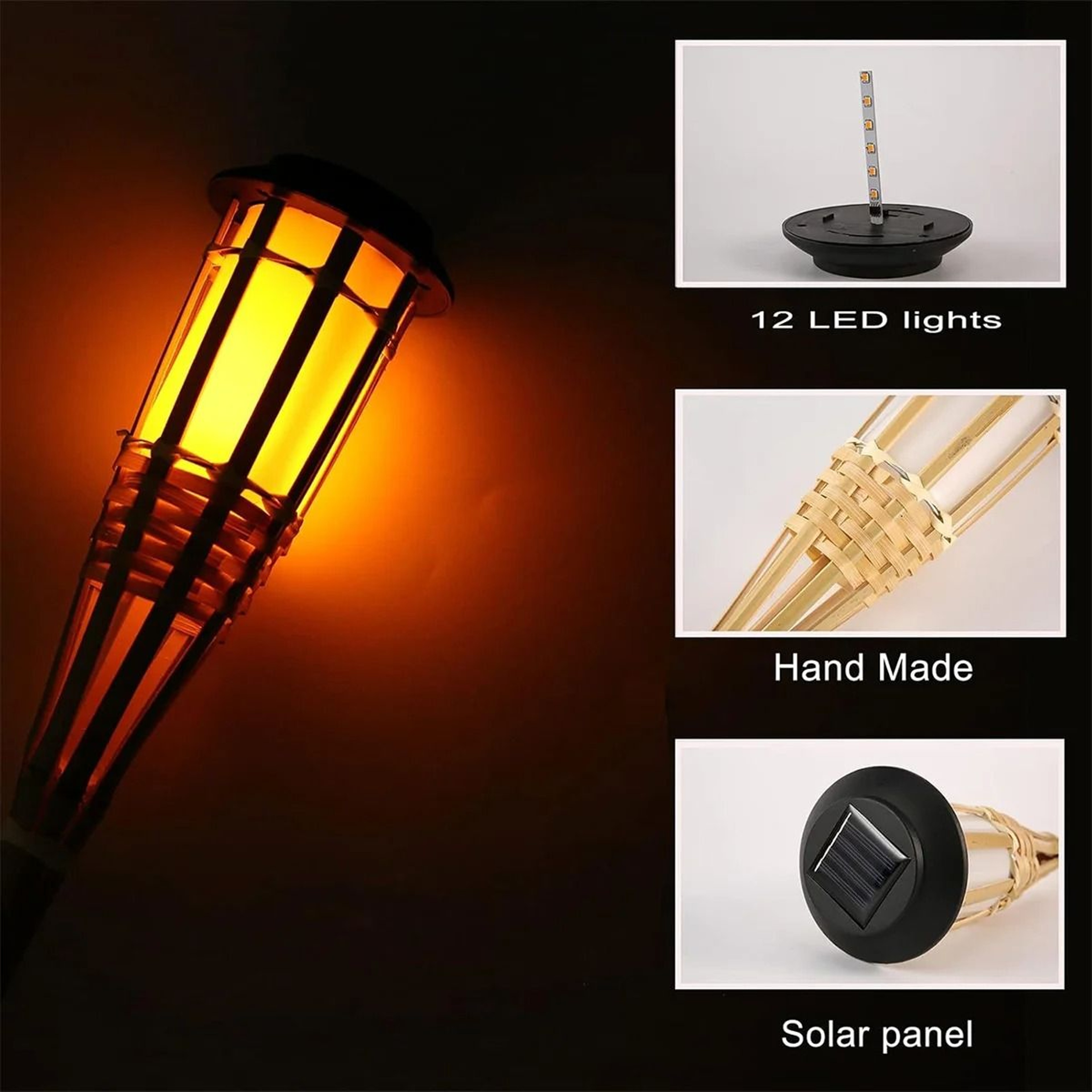 Solar Flickering Flame Torch Light For Backyard Bamboo Garden Decor 2