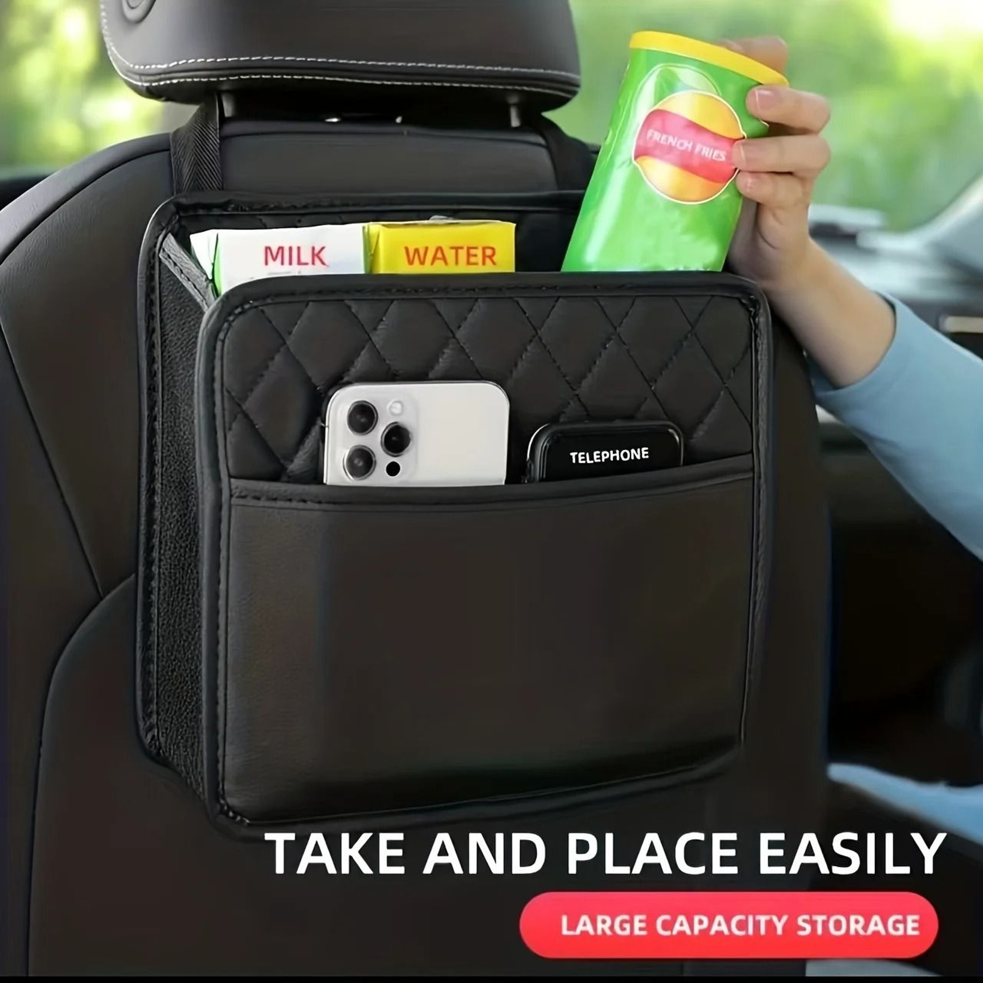 Premium Synthetic PU Leather Car Seat Storage Bag 0