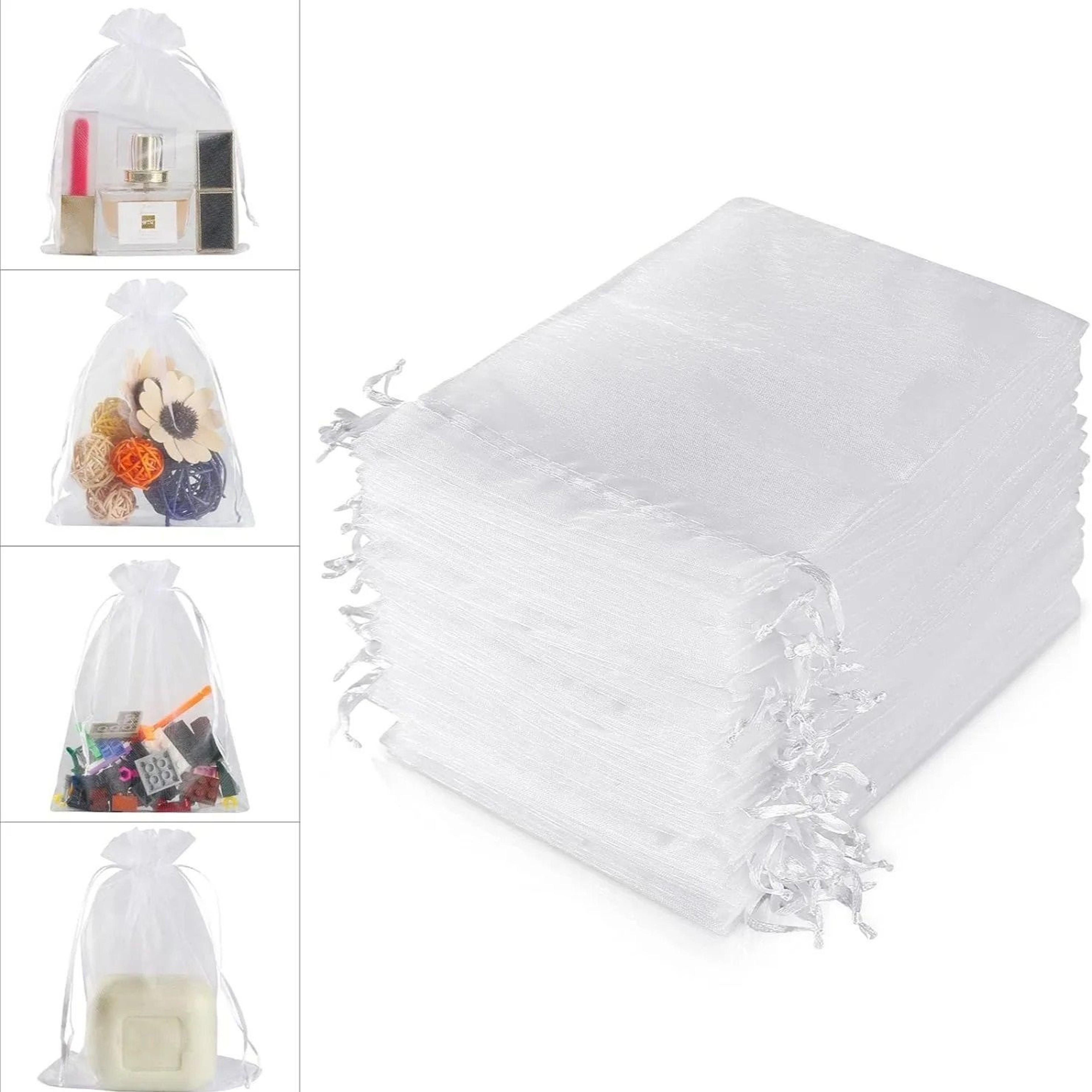 White Organza Gift Bags For Party Favors And Jewelry Packaging 1