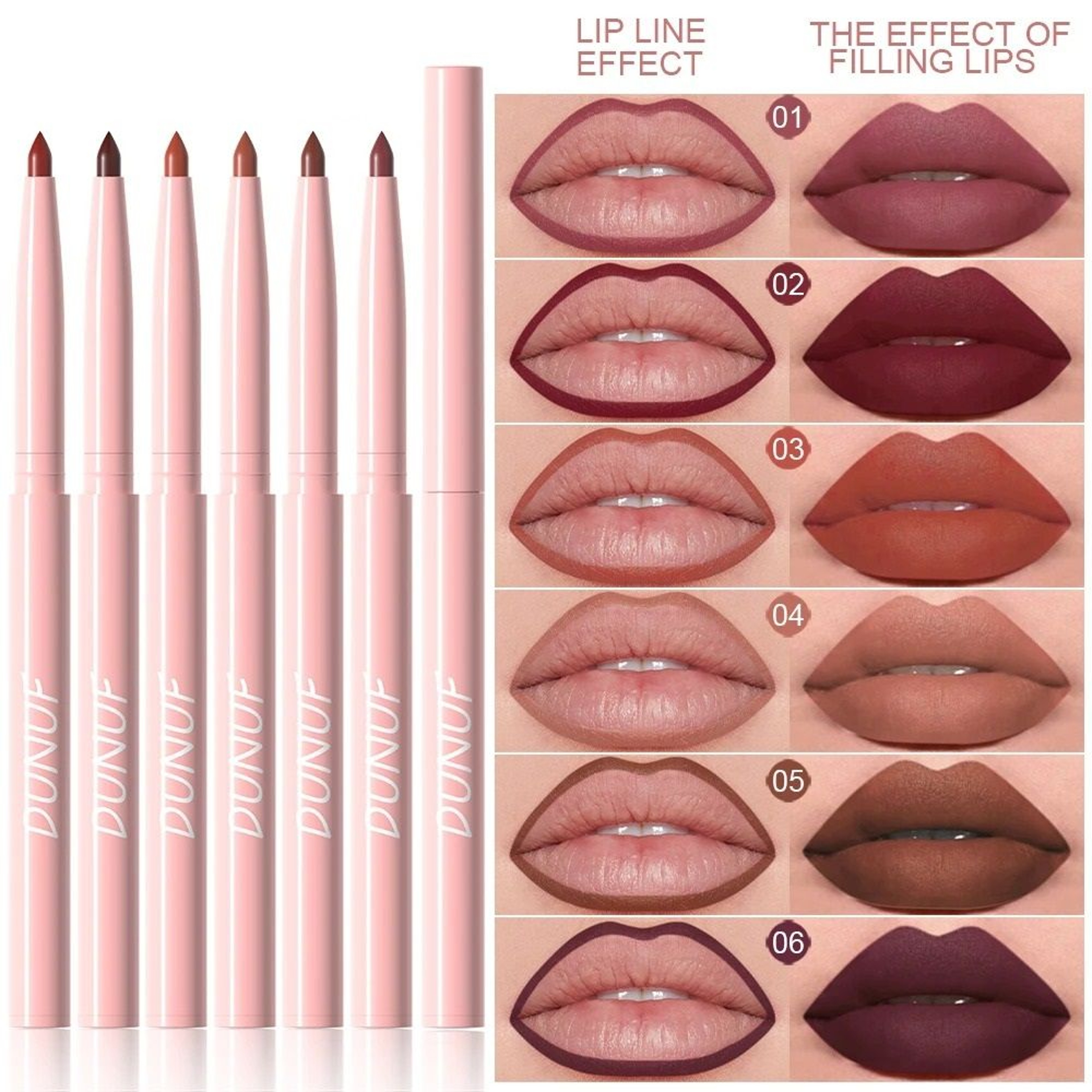 Long Lasting Waterproof Lip Liner Pen Set 6 Pieces For Precise Color Makeup 6