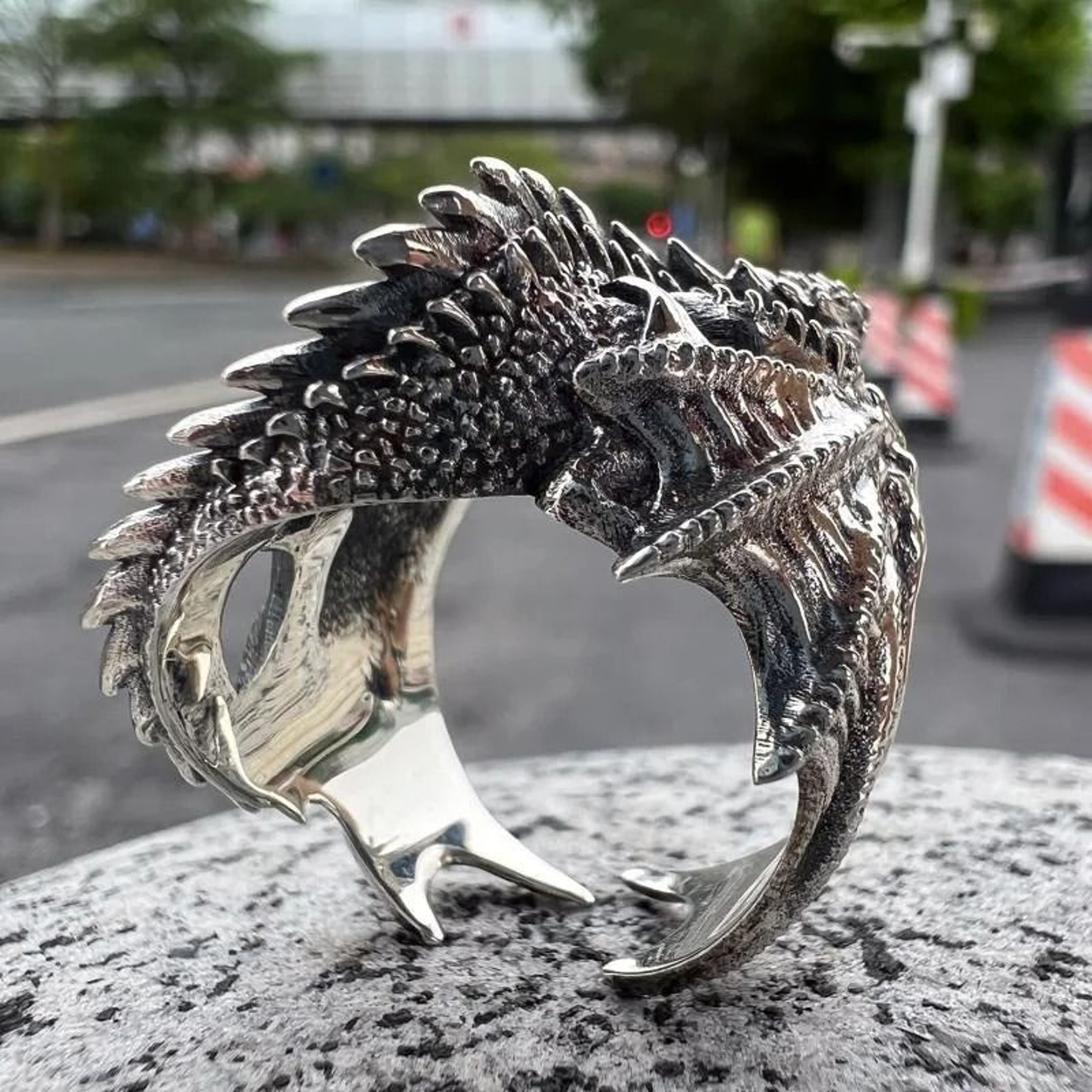Antique Silver Dragon Wing Adjustable Ring 2