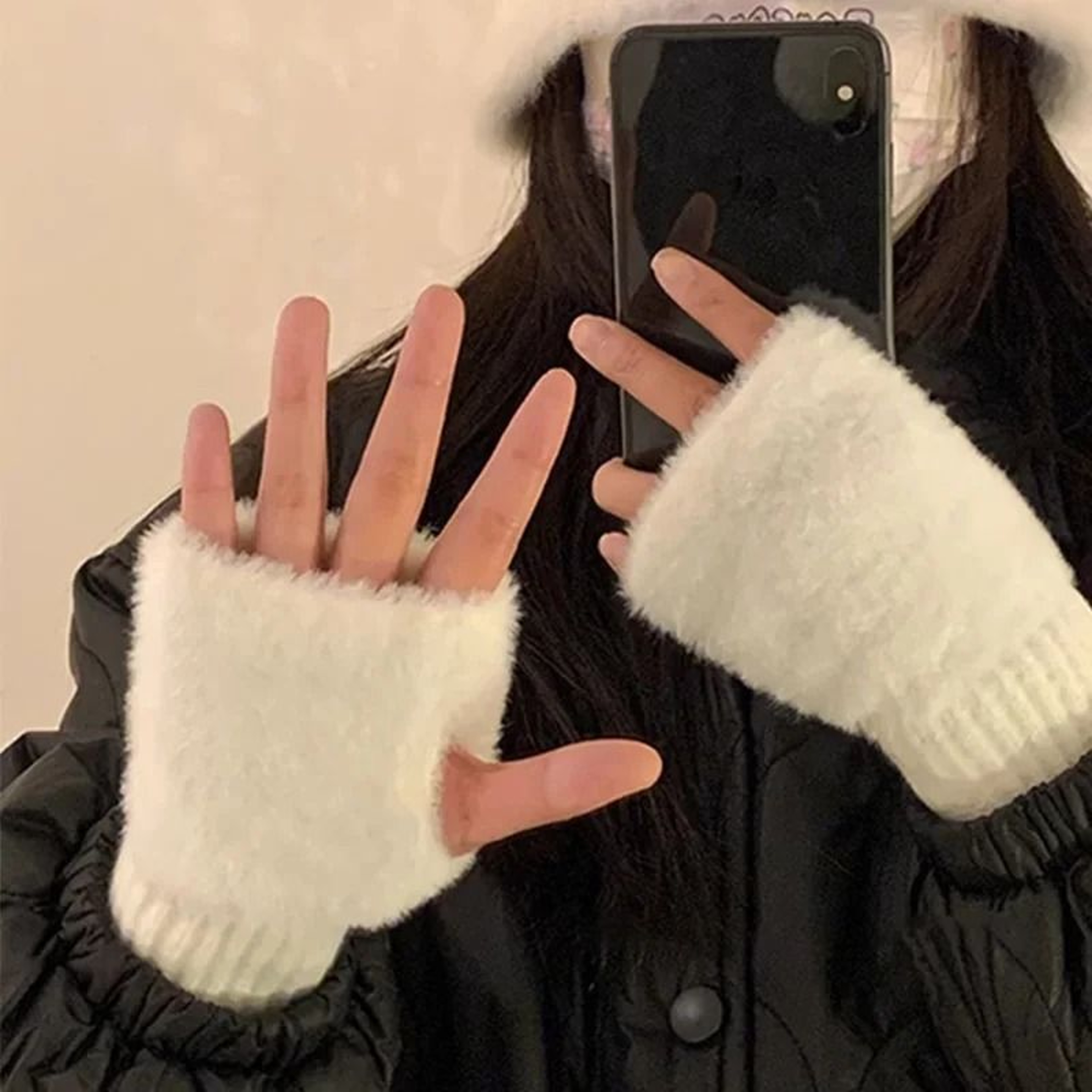 Plush Knitted Fingerless Winter Gloves Soft Warm Wrist Mittens 1