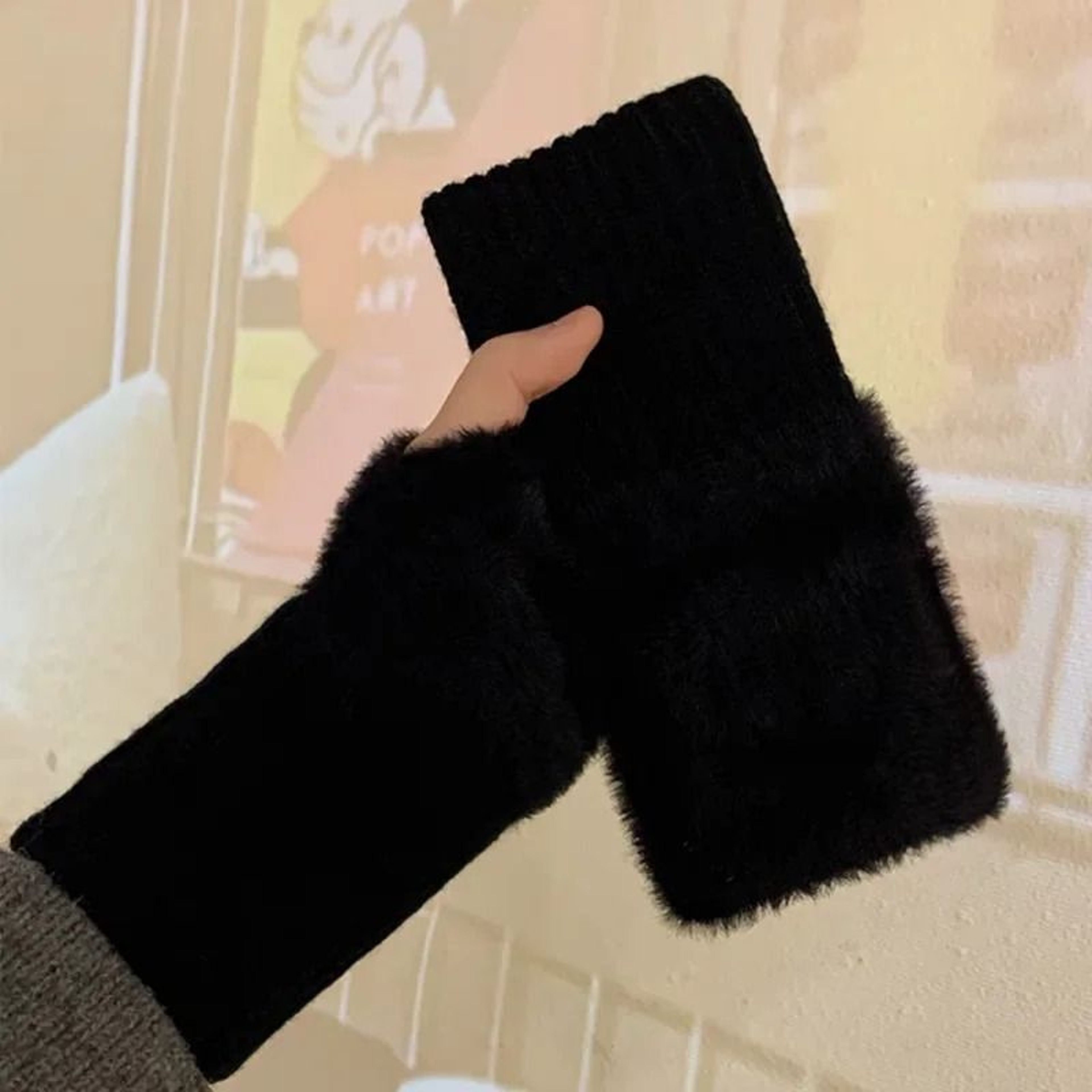 Plush Knitted Fingerless Winter Gloves Soft Warm Wrist Mittens 7