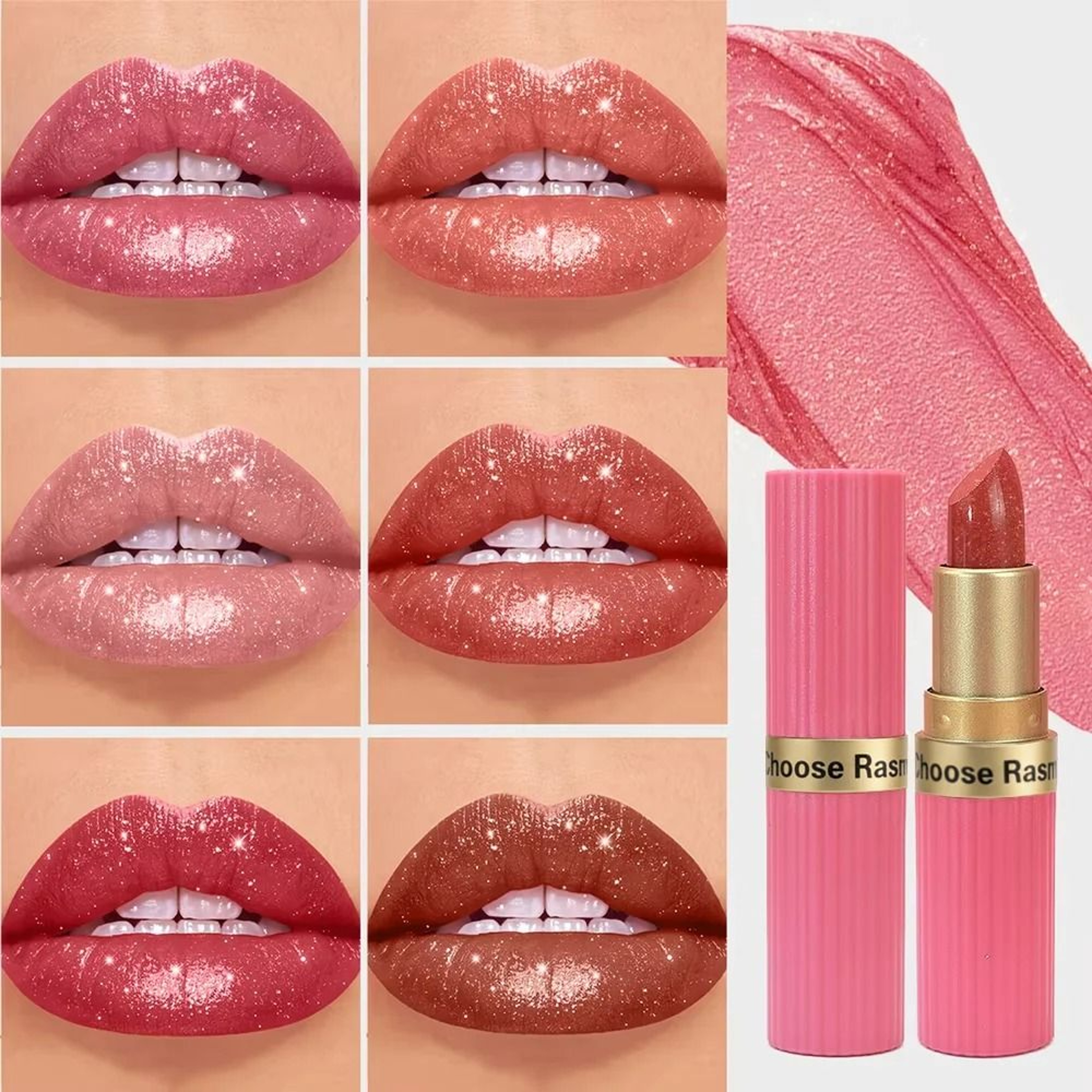 Pearlescent Pink Glitter Velvet Lipstick Long Lasting Waterproof Shimmer Lip Color 1