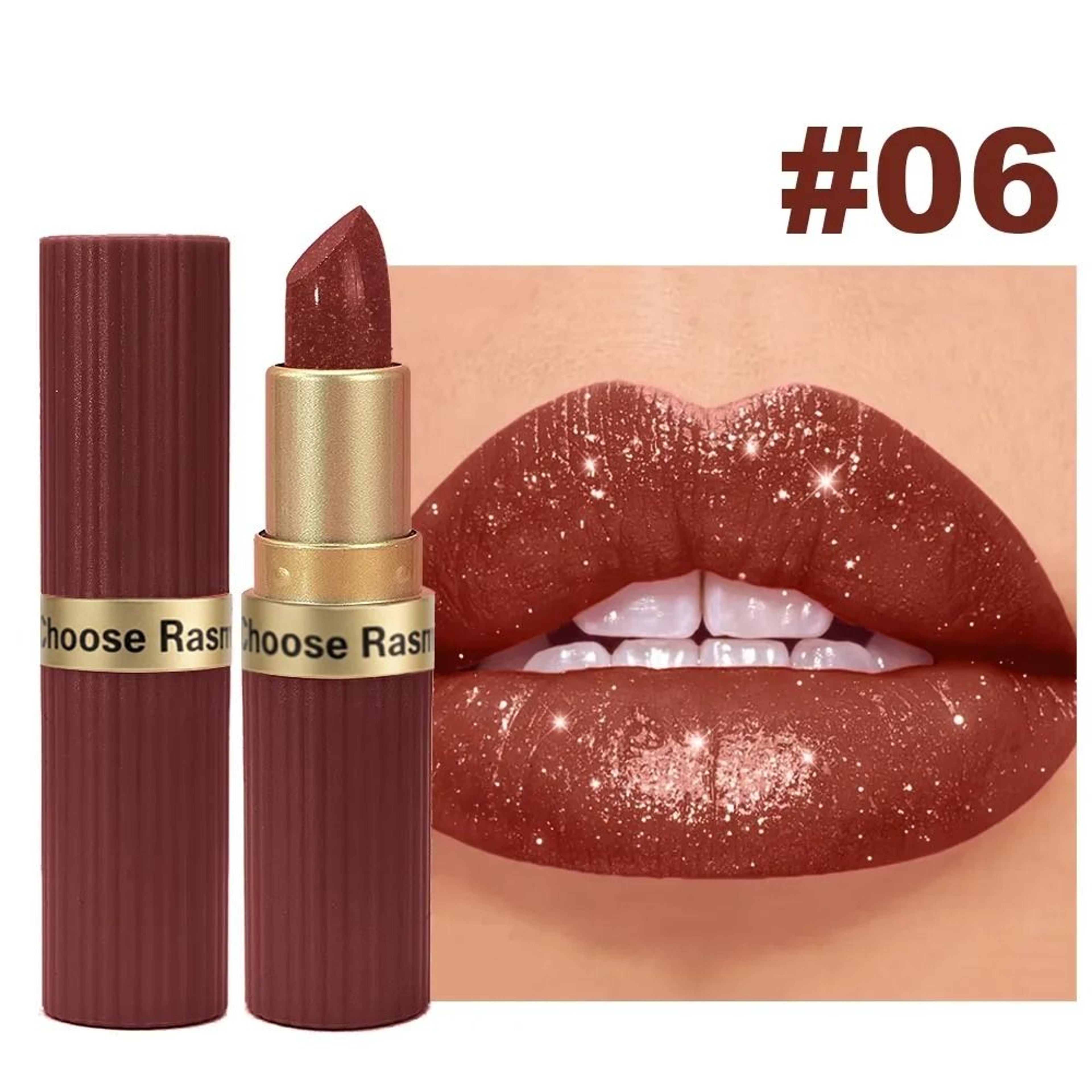 Pearlescent Pink Glitter Velvet Lipstick Long Lasting Waterproof Shimmer Lip Color 7