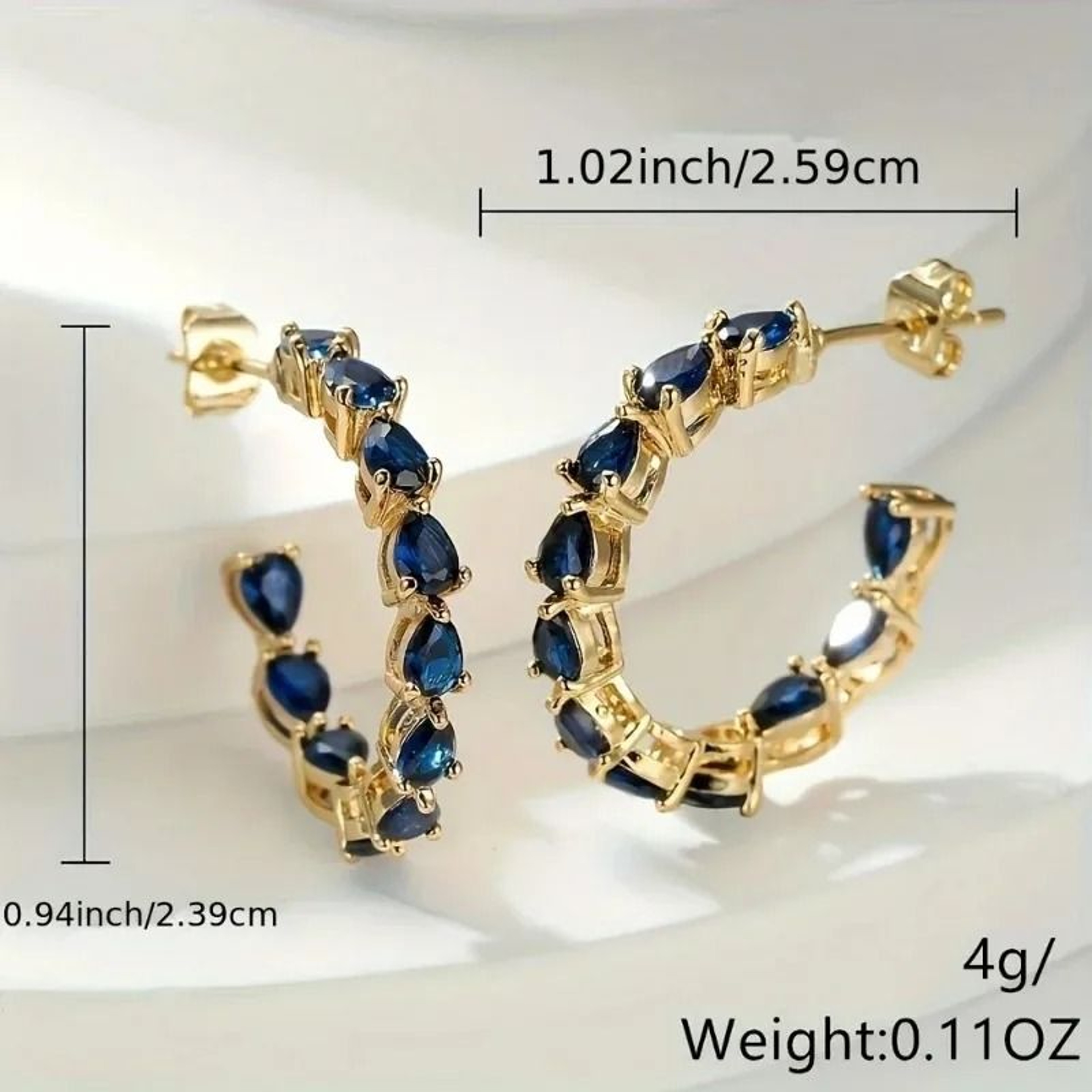 Blue Teardrop Zirconia Inlaid Gold Color Earrings Elegant Women Jewelry 3