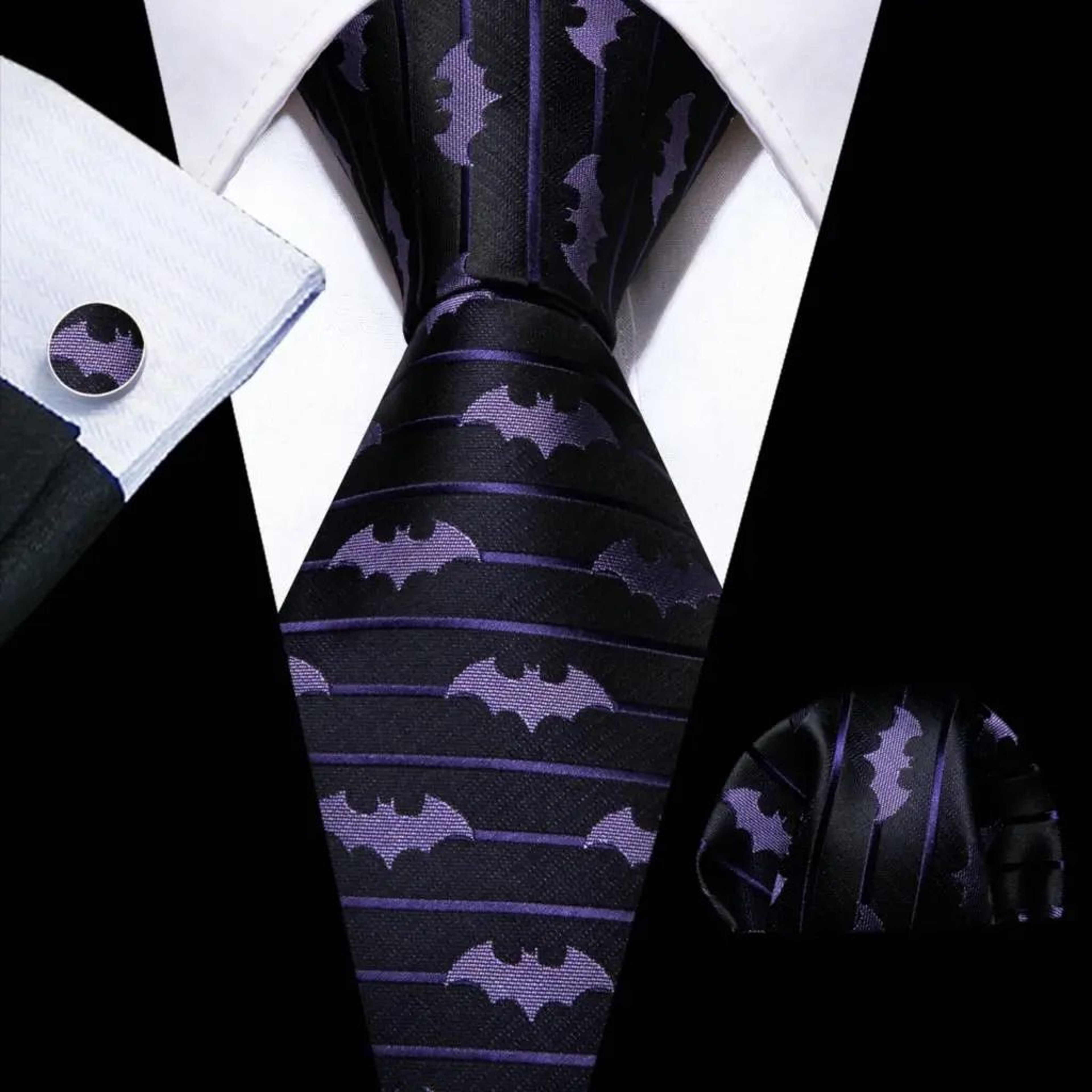 Stylish Purple Silk Tie Set For Men With Pocket Square And Cufflinks For Formal Occasions 7