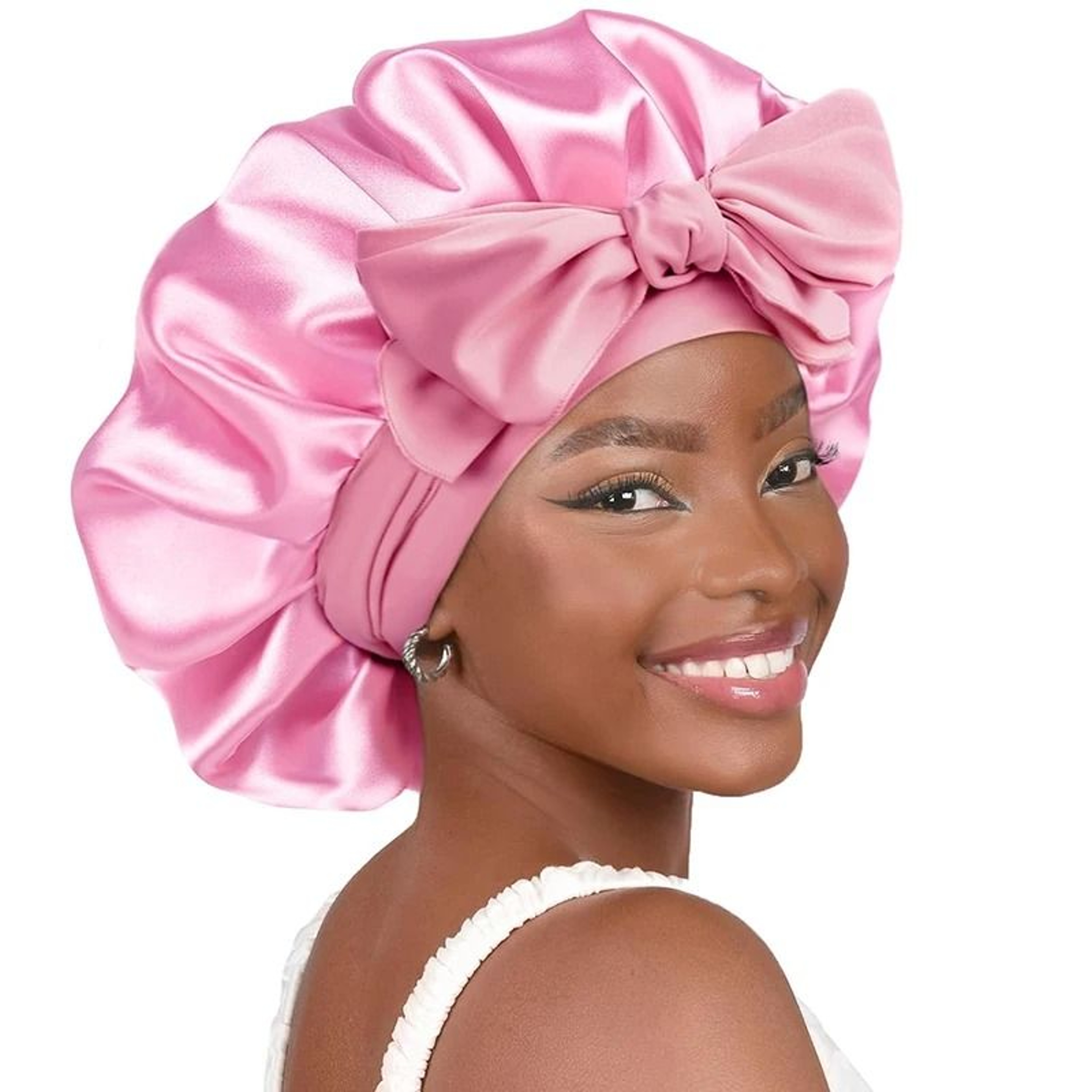 Satin Sleeping Bonnet With Stretchy Tie Band Adjustable Hair Cover For Women 0