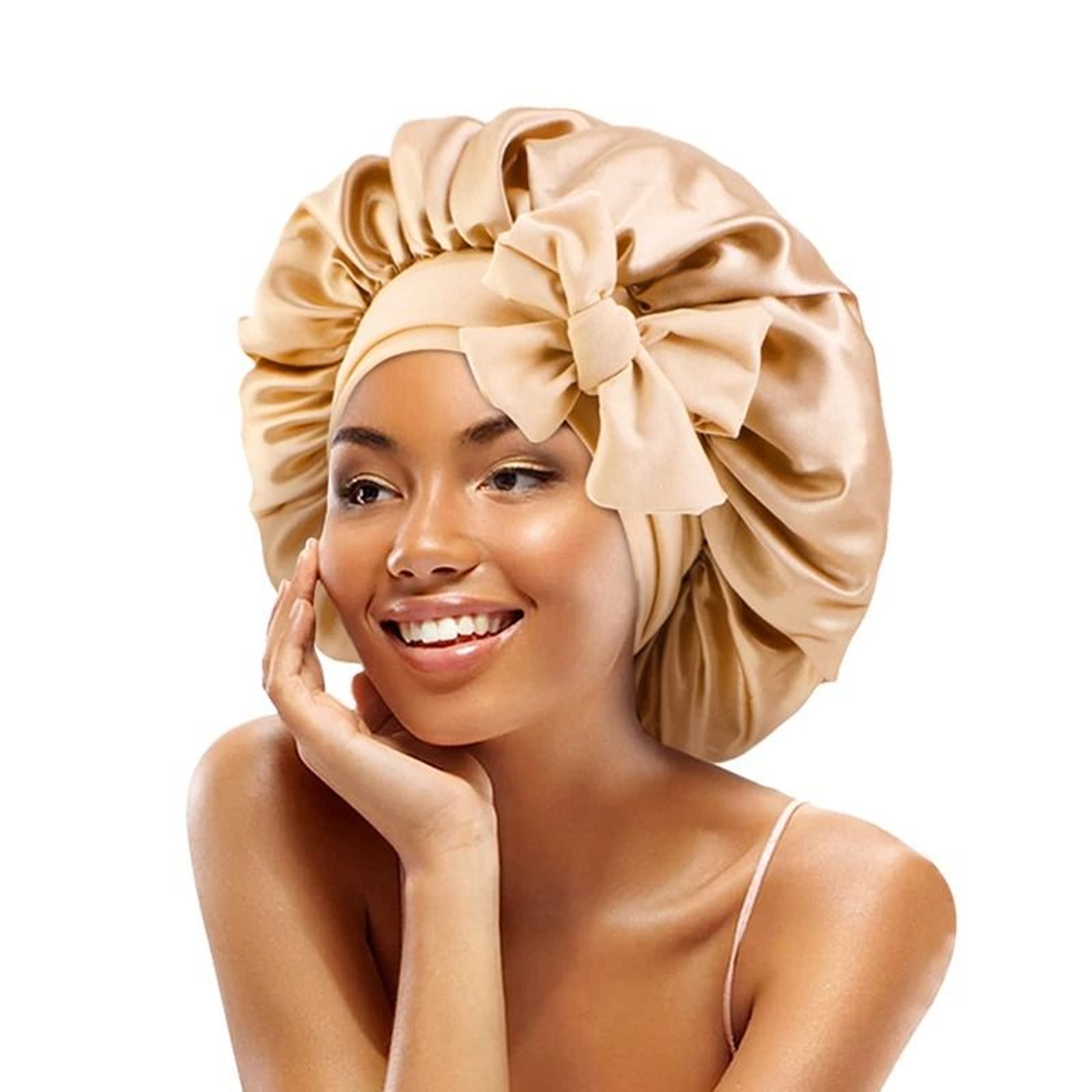Satin Sleeping Bonnet With Stretchy Tie Band Adjustable Hair Cover For Women 16