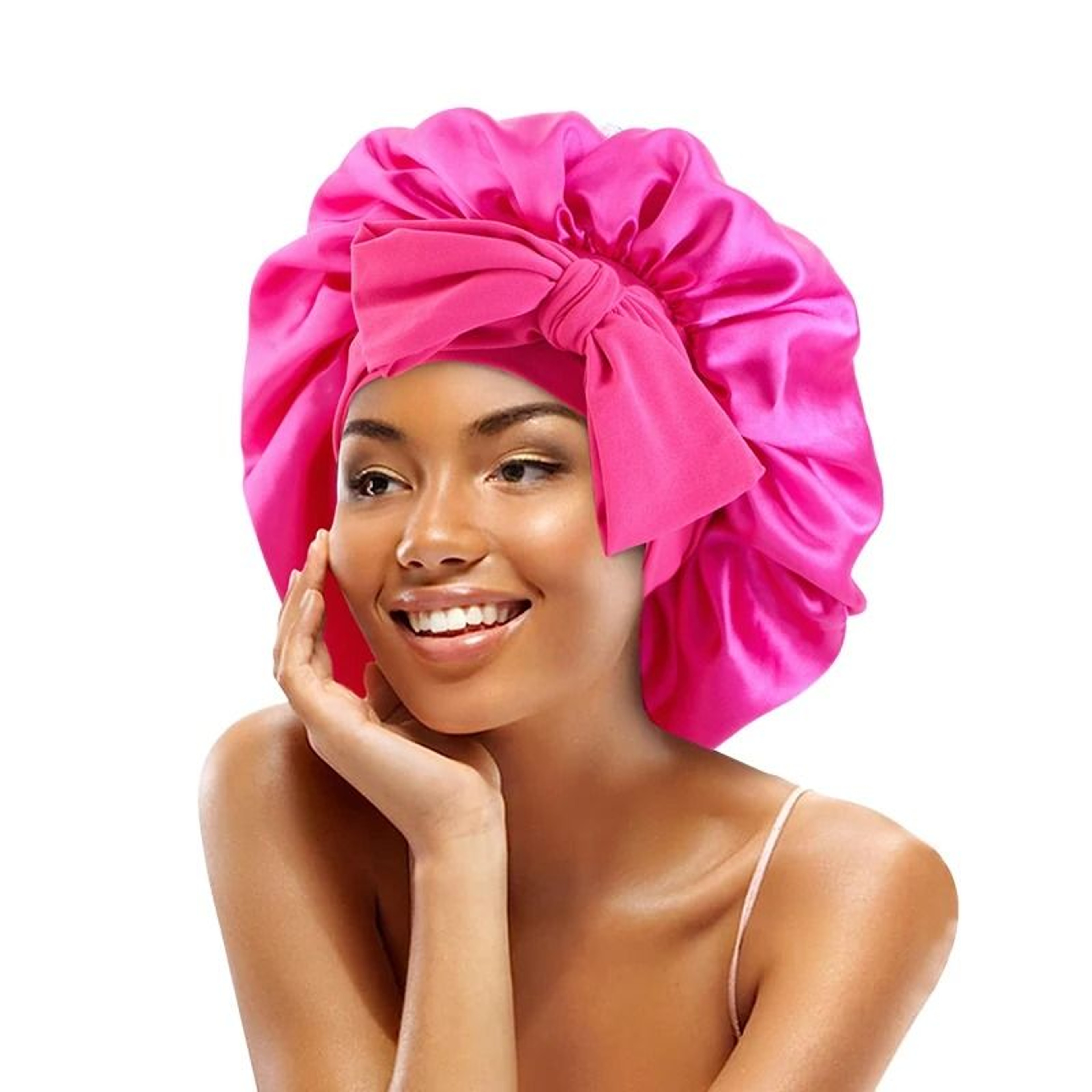 Satin Sleeping Bonnet With Stretchy Tie Band Adjustable Hair Cover For Women 24