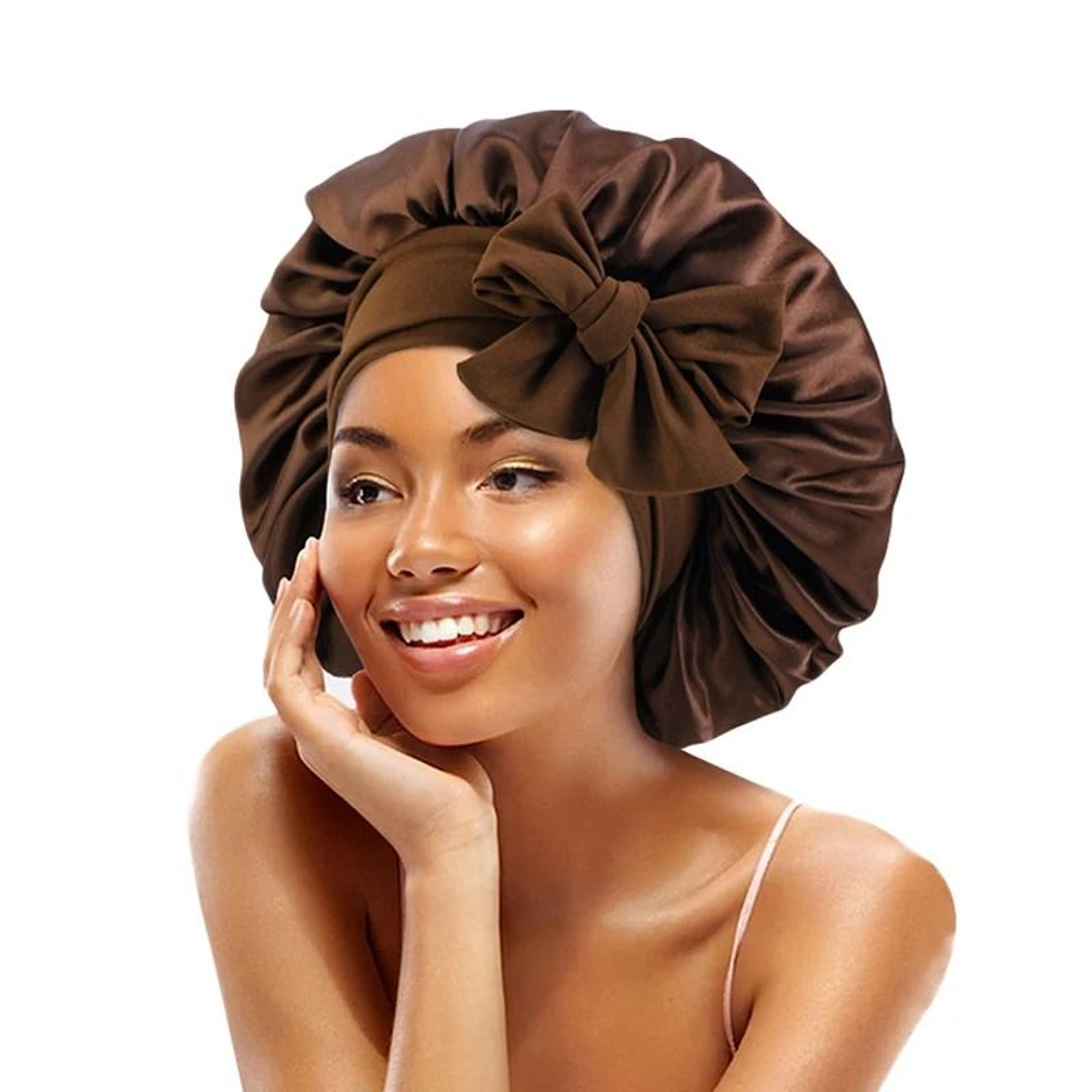 Satin Sleeping Bonnet With Stretchy Tie Band Adjustable Hair Cover For Women 25