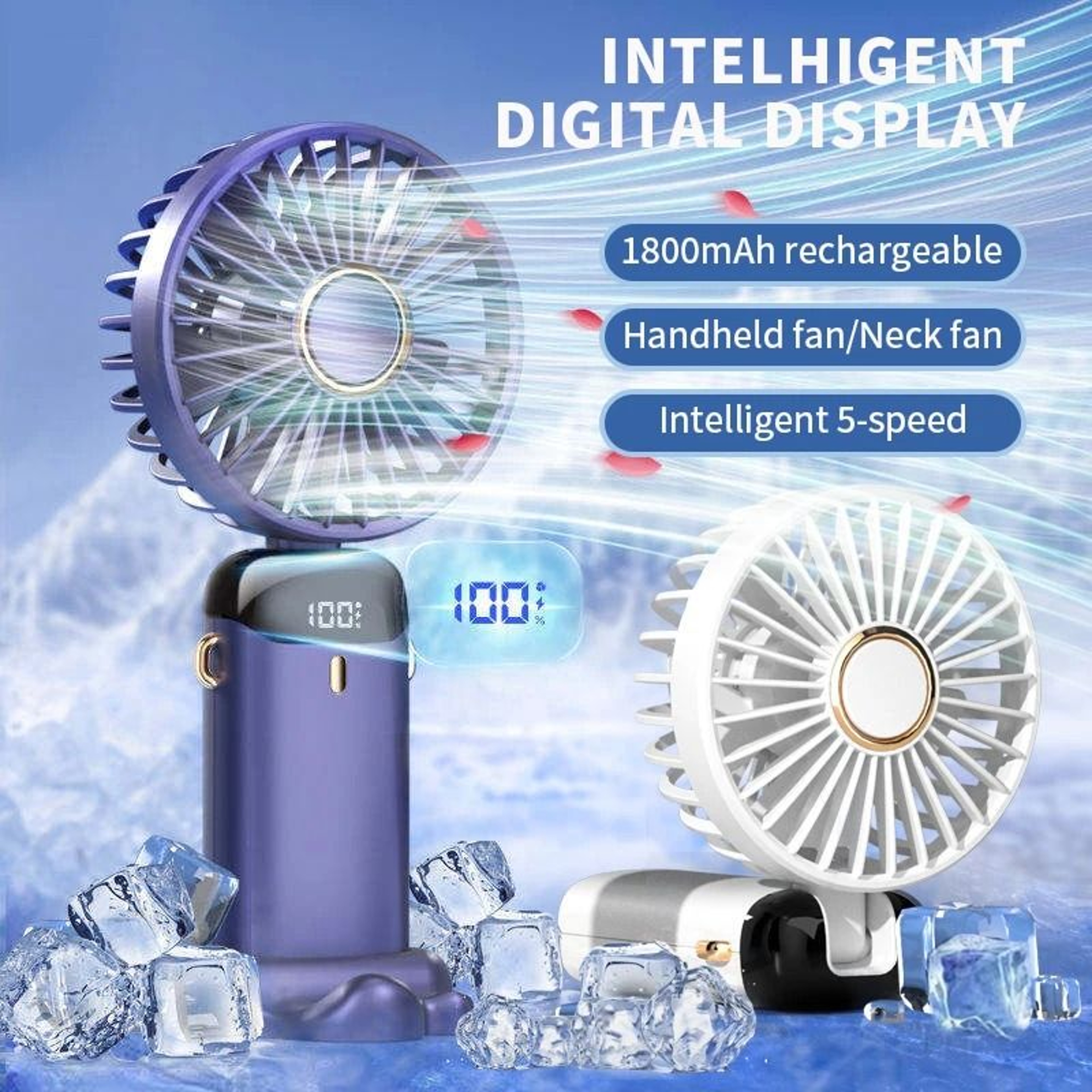 Foldable Portable Neck Hanging Mini Fan With USB Rechargeable Battery 0