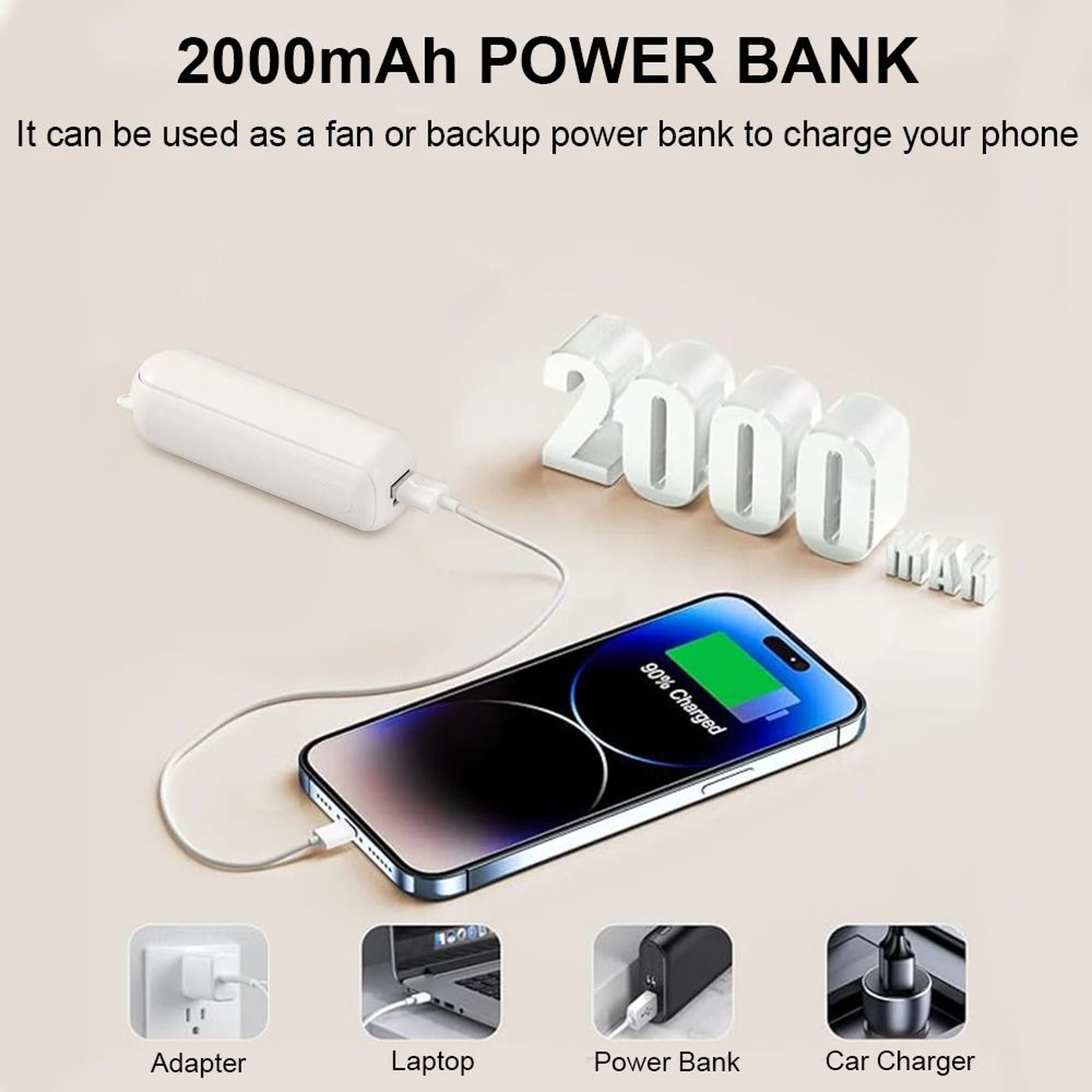 Portable USB Rechargeable Foldable Mini Fan With Built In Power Bank 3