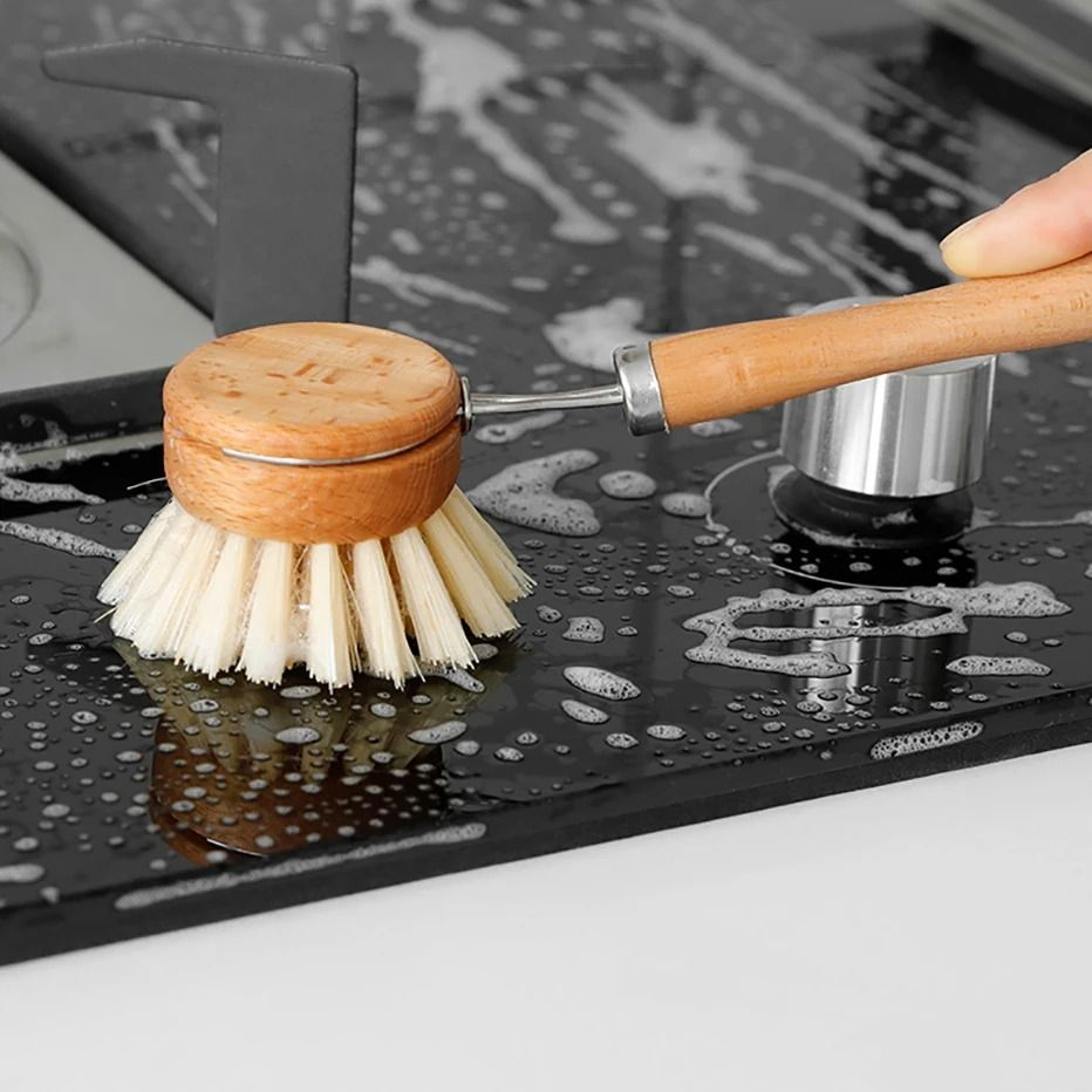 Bamboo Kitchen Cleaning Brush Set With Natural Bristles 3