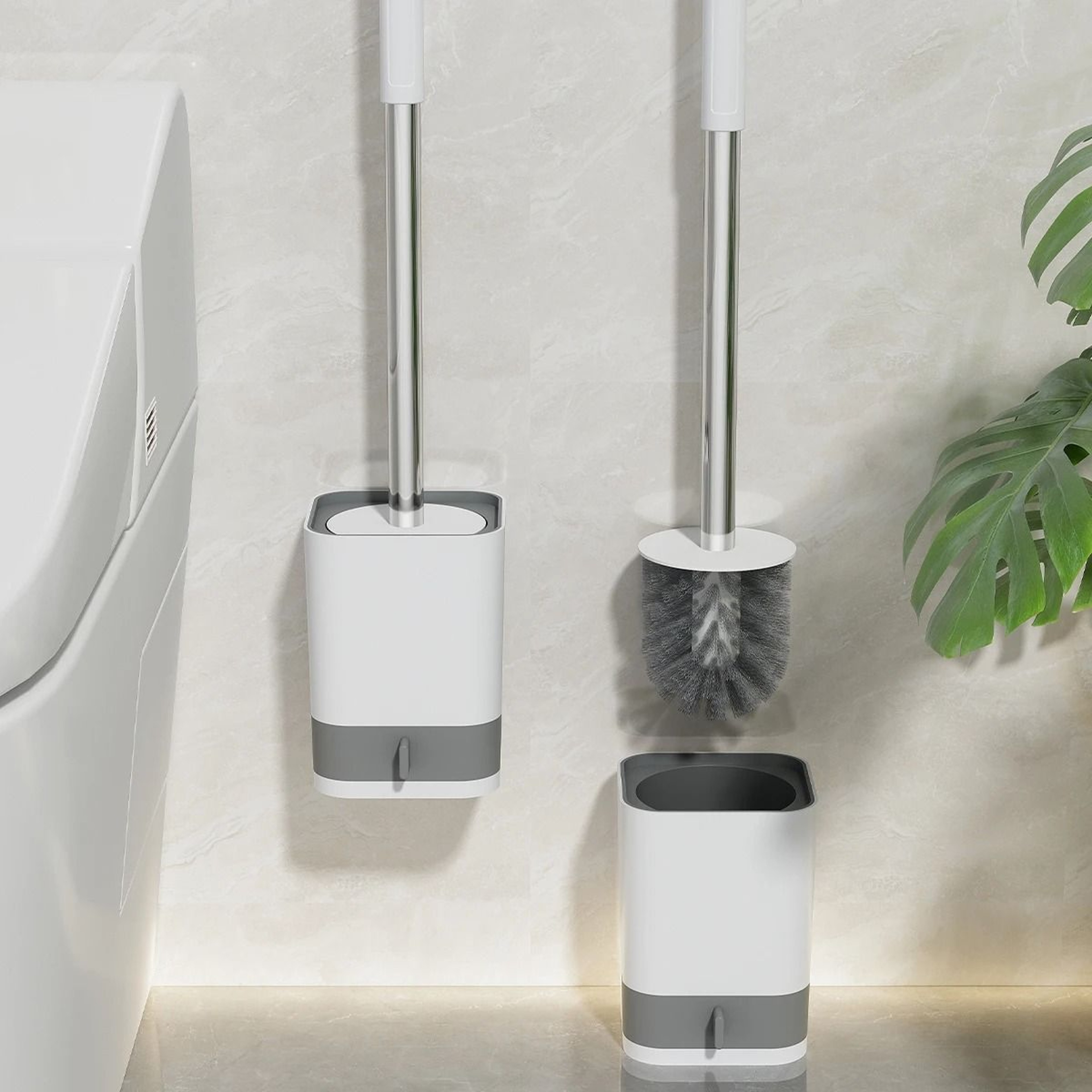 Long Handle Toilet Cleaning Brush With Drainable Base And Wall Mount 2