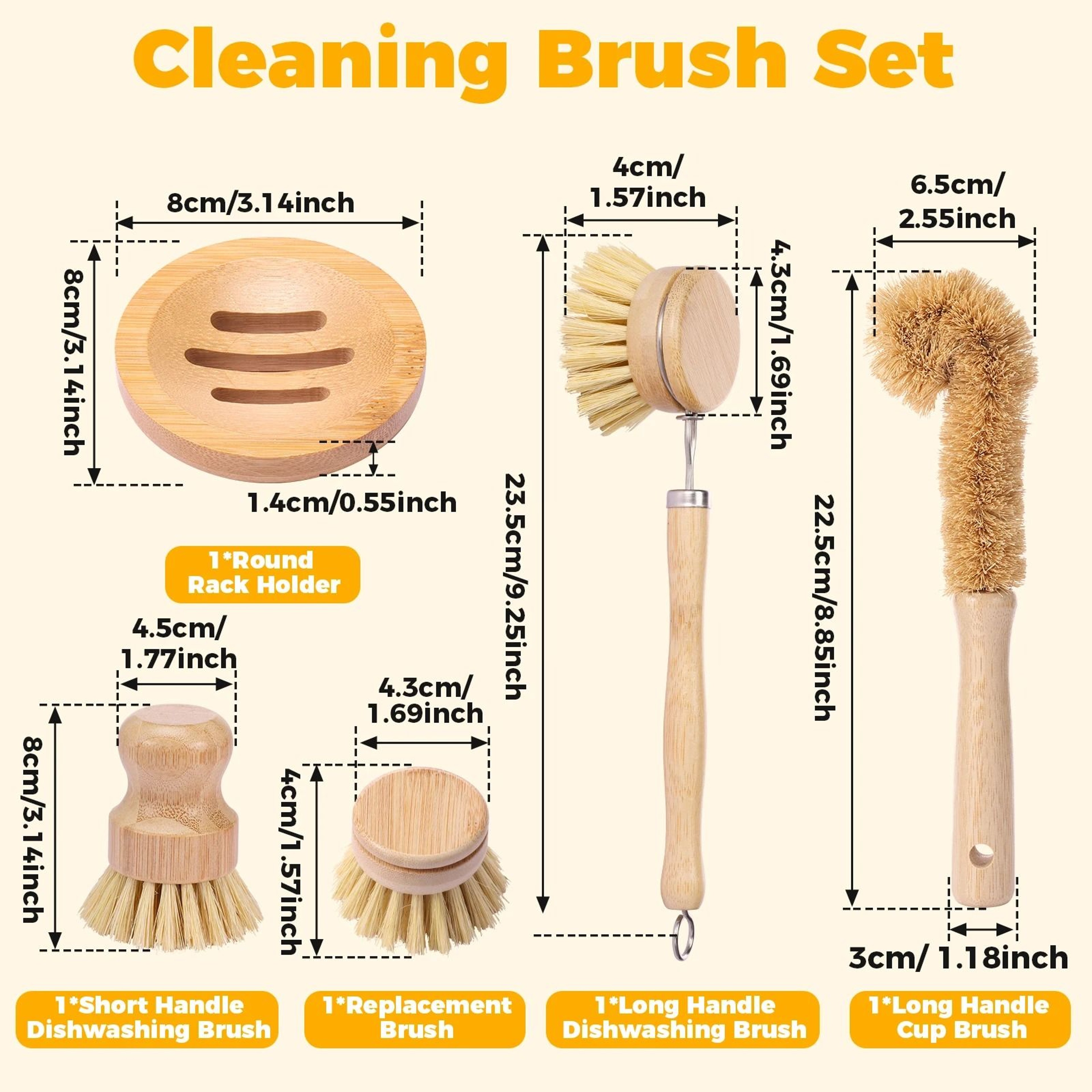 Bamboo Dish Brush Set With Long Handle And Deep Cleaning Bristles 5