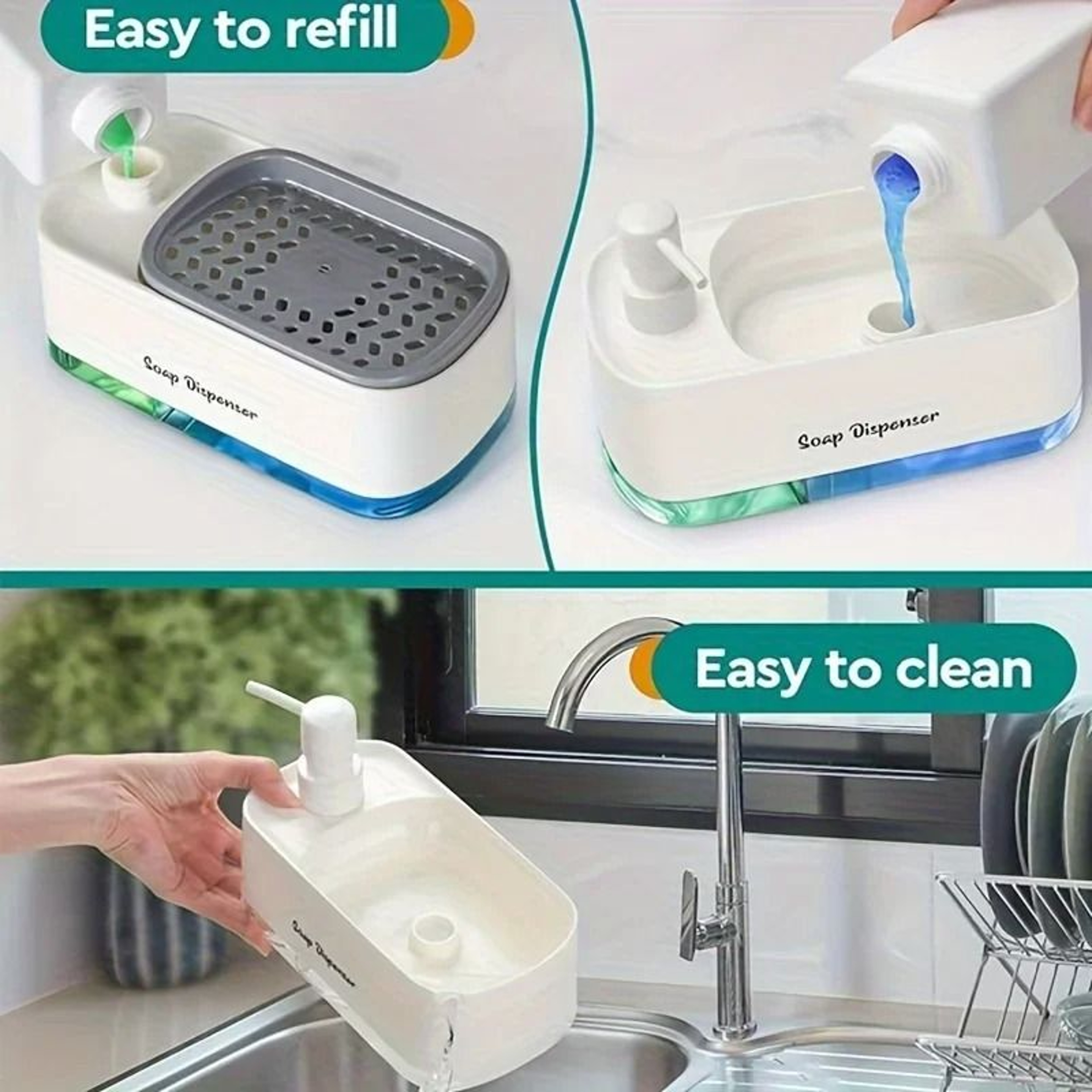Hand And Dish Soap Dispenser Set With Built In Sponge Holder 3
