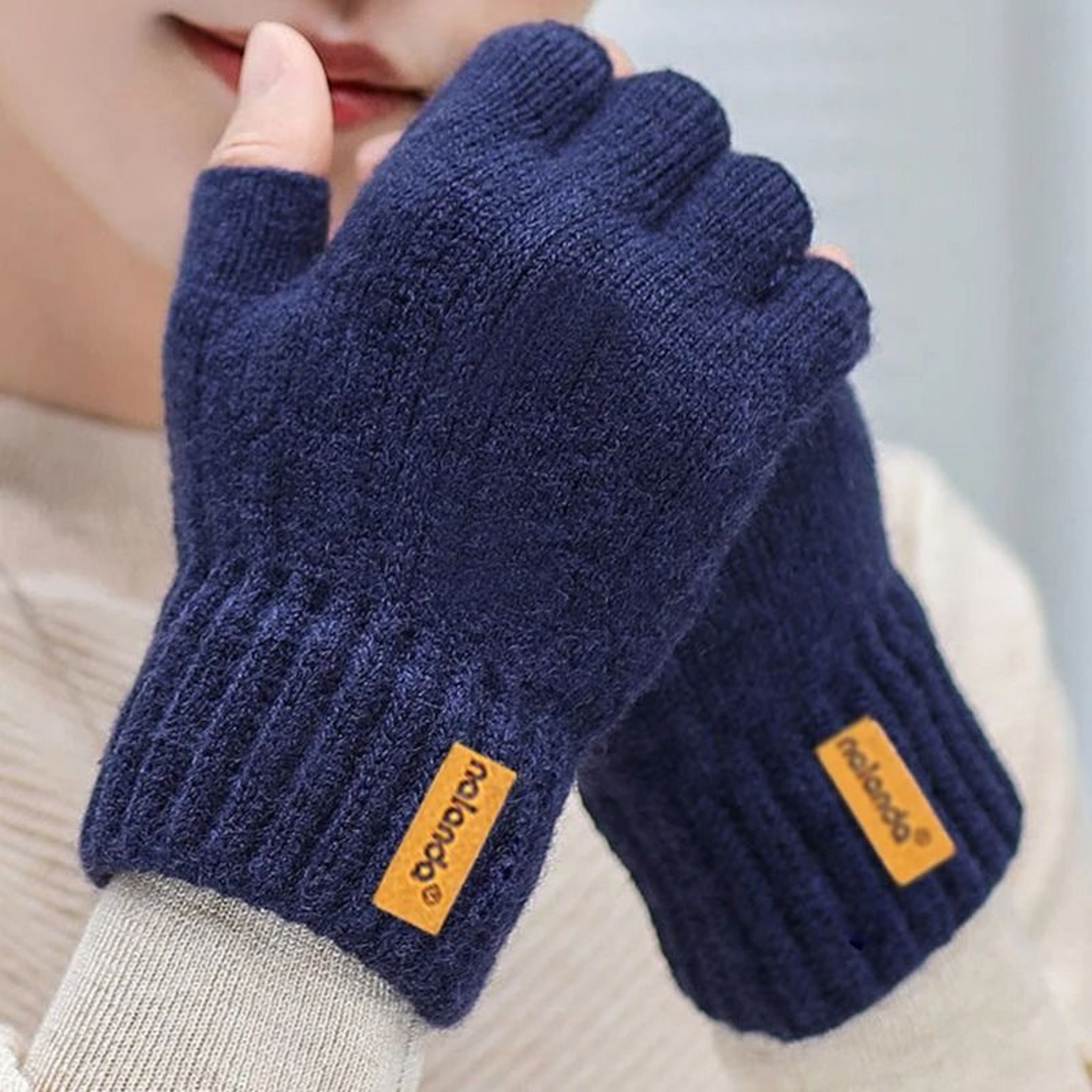 Winter Knitted Fingerless Gloves Warm Plush Gloves For Men And Women 2