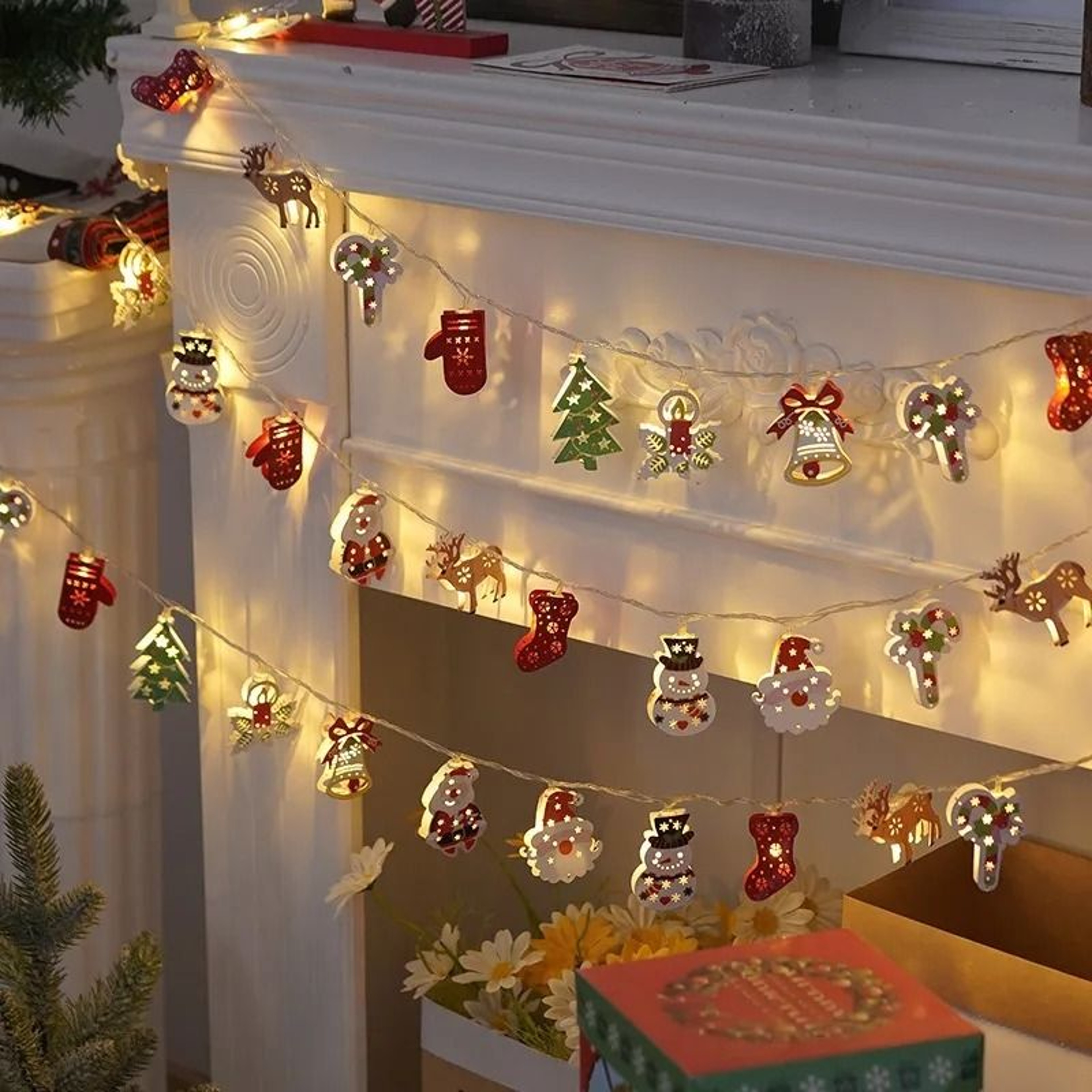 Christmas Deer And Snowflake LED String Lights Battery Powered Holiday Decoration 1