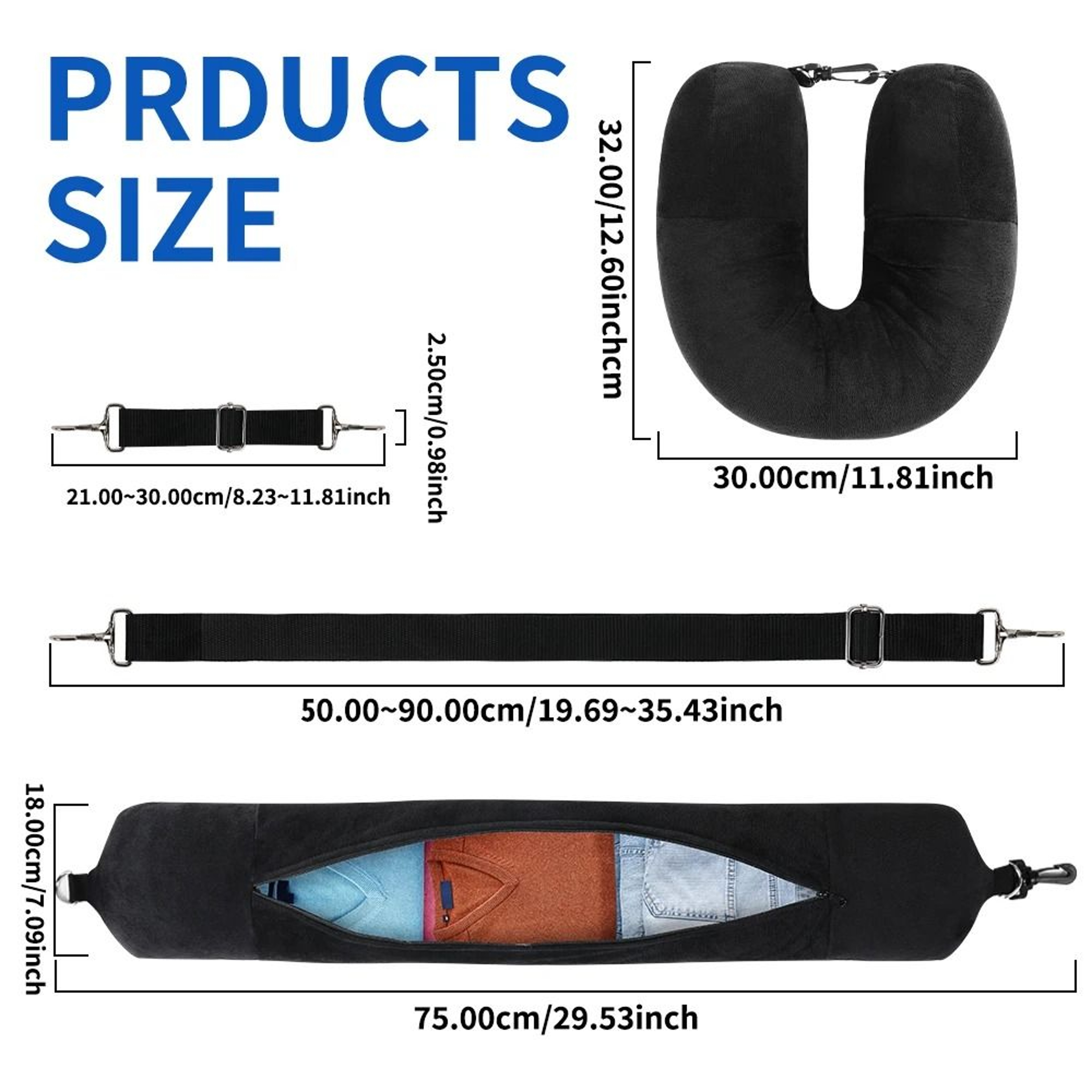 Travel Neck Pillow With Fillable Clothing Insert And Velvet Cover 1