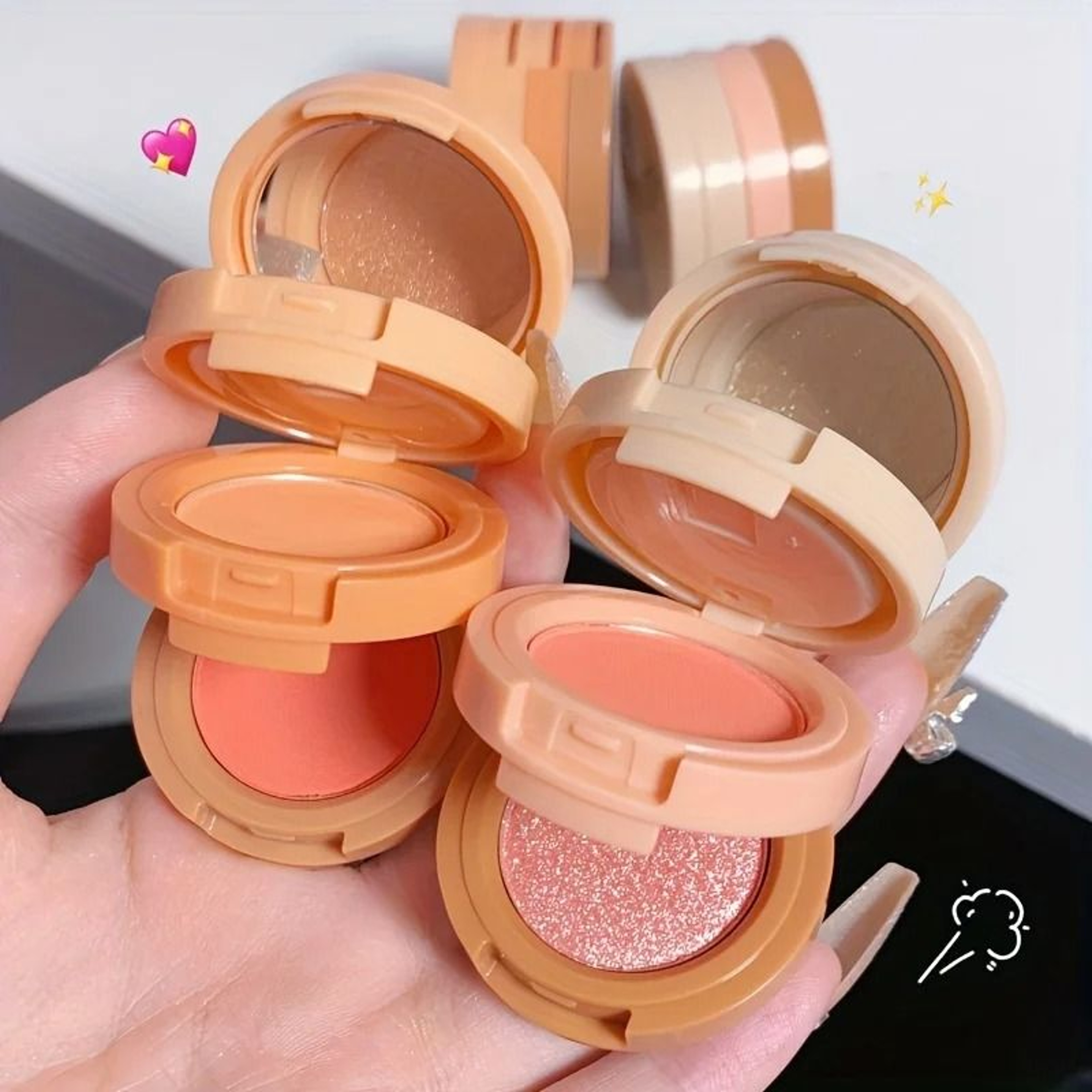 3 In 1 Makeup Palette Matte Pearlescent Glitter Blush Highlighter Contour 1