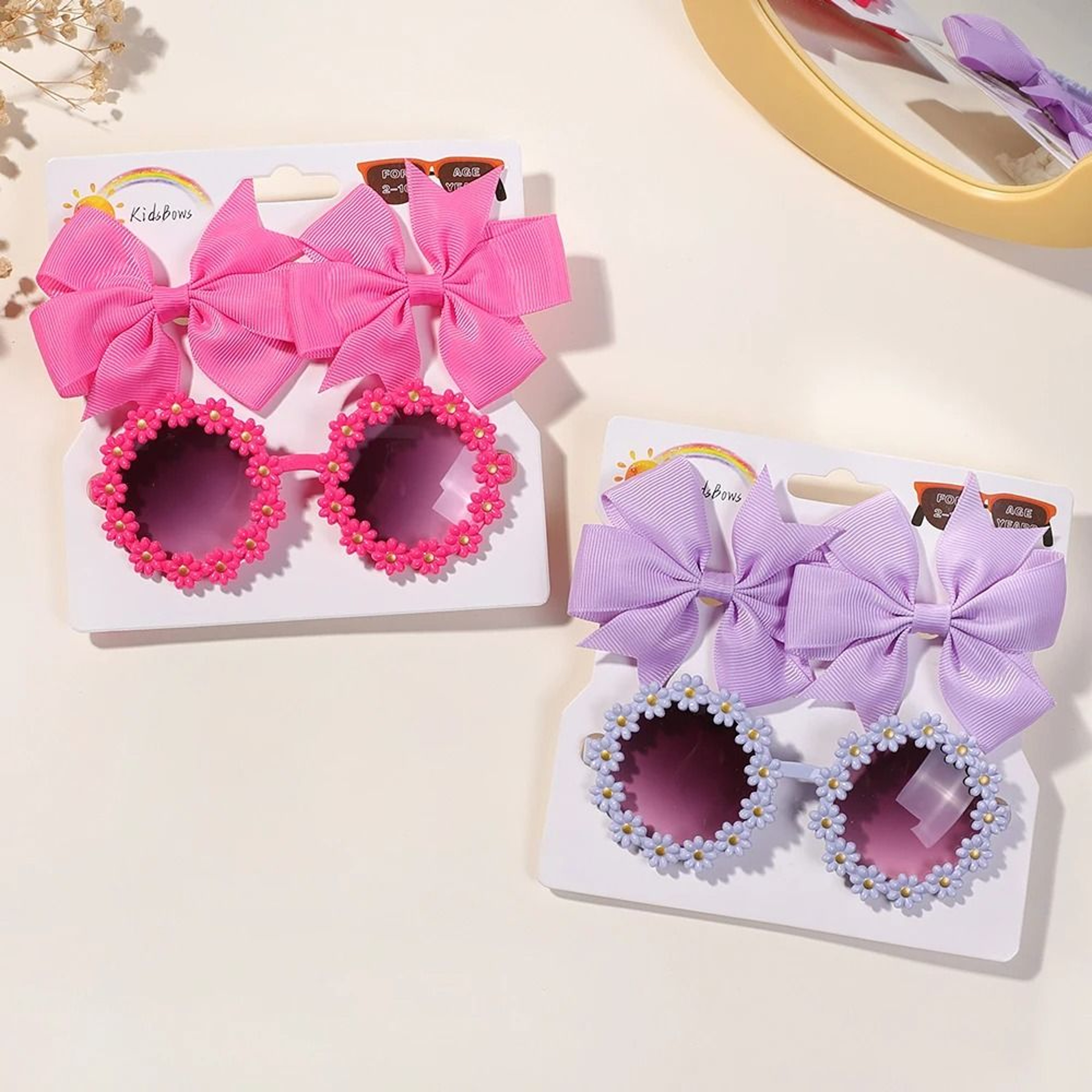 Kids Retro Flower Hairclip Set With Sunglasses Accessories 3 Piece Set 3