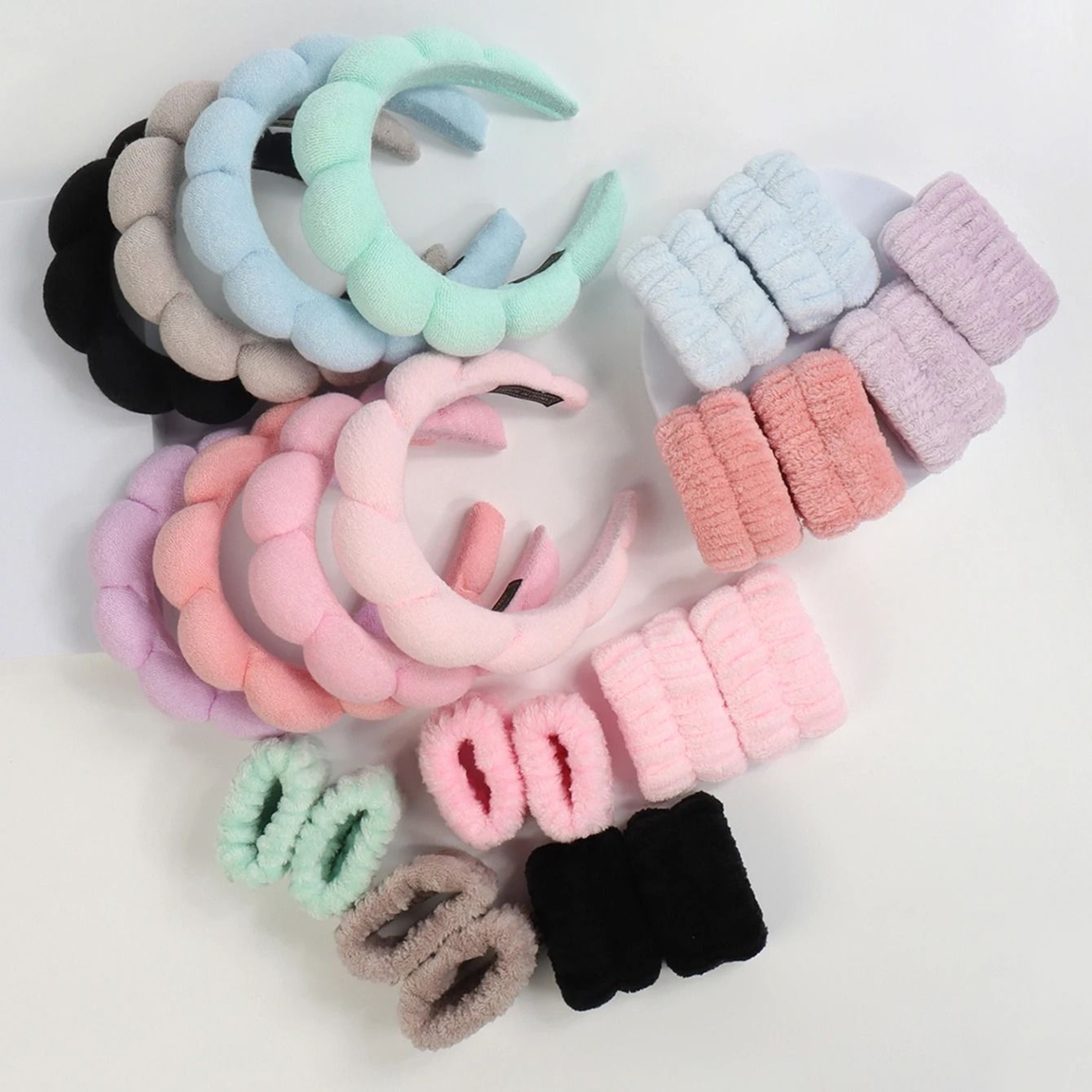 Microfiber Wristband And Puffy Headband Set For Face Washing And Skincare 5