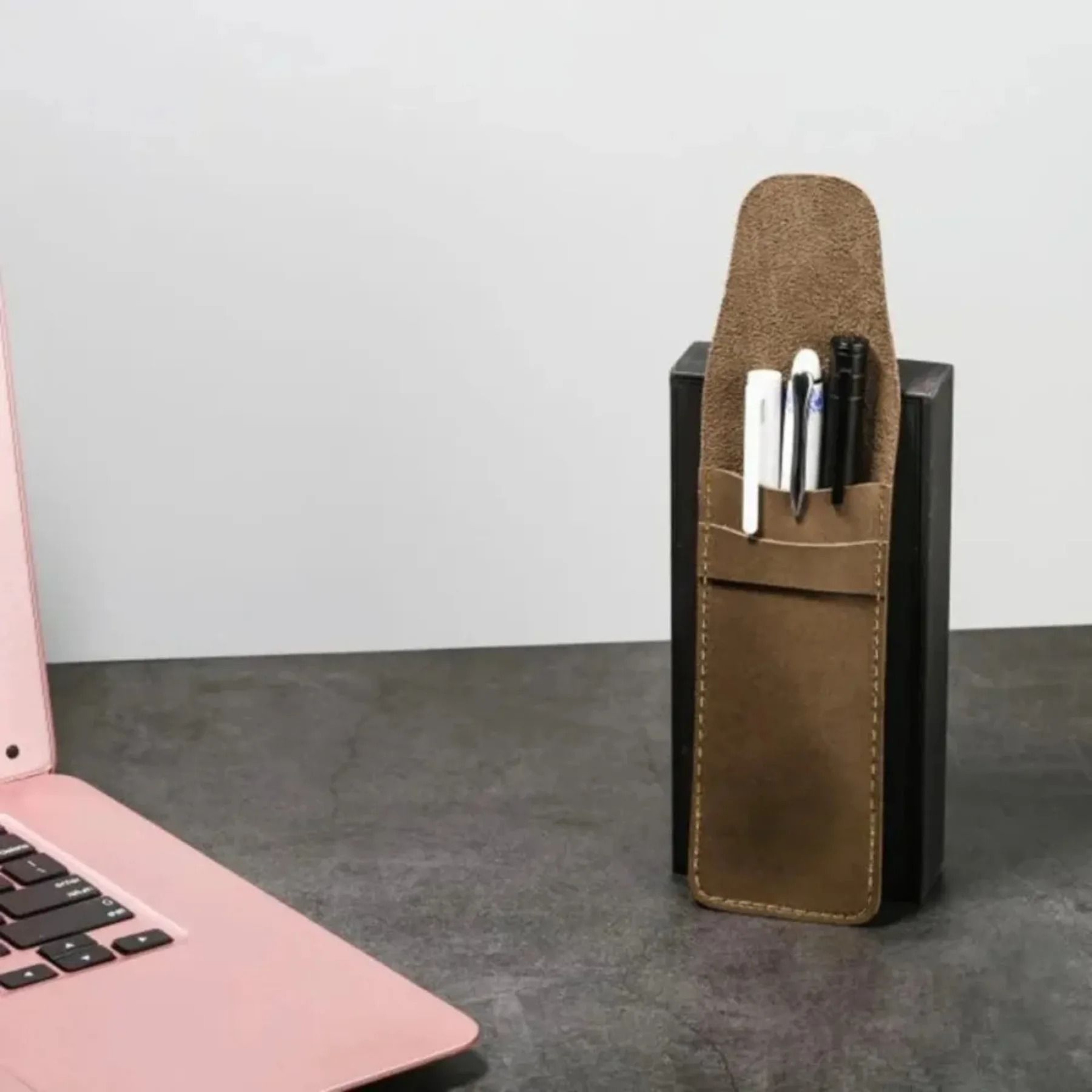 Vintage Frosted PU Leather Double Pen Case Set 4