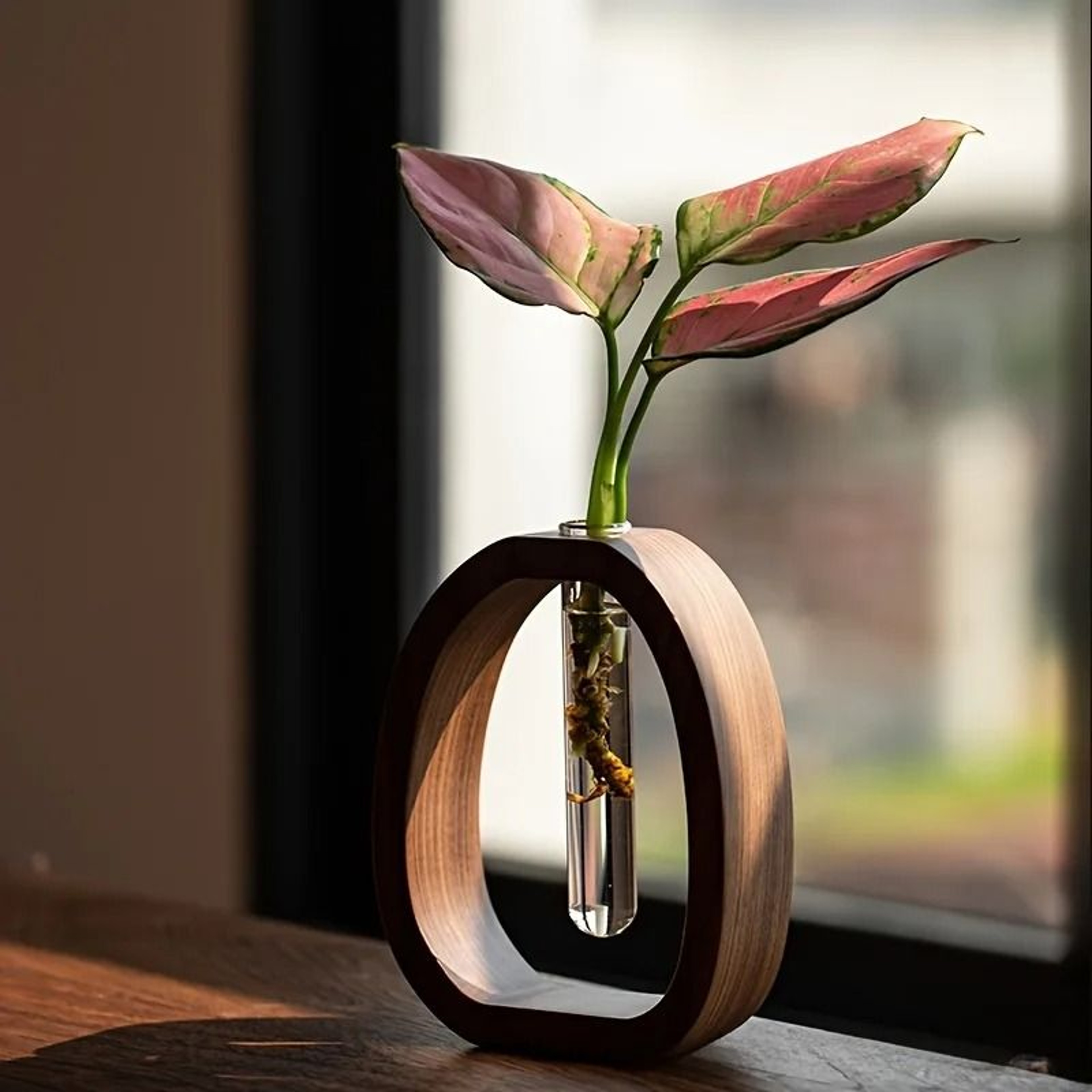 Wooden Base Mini Glass Flower Vase 0