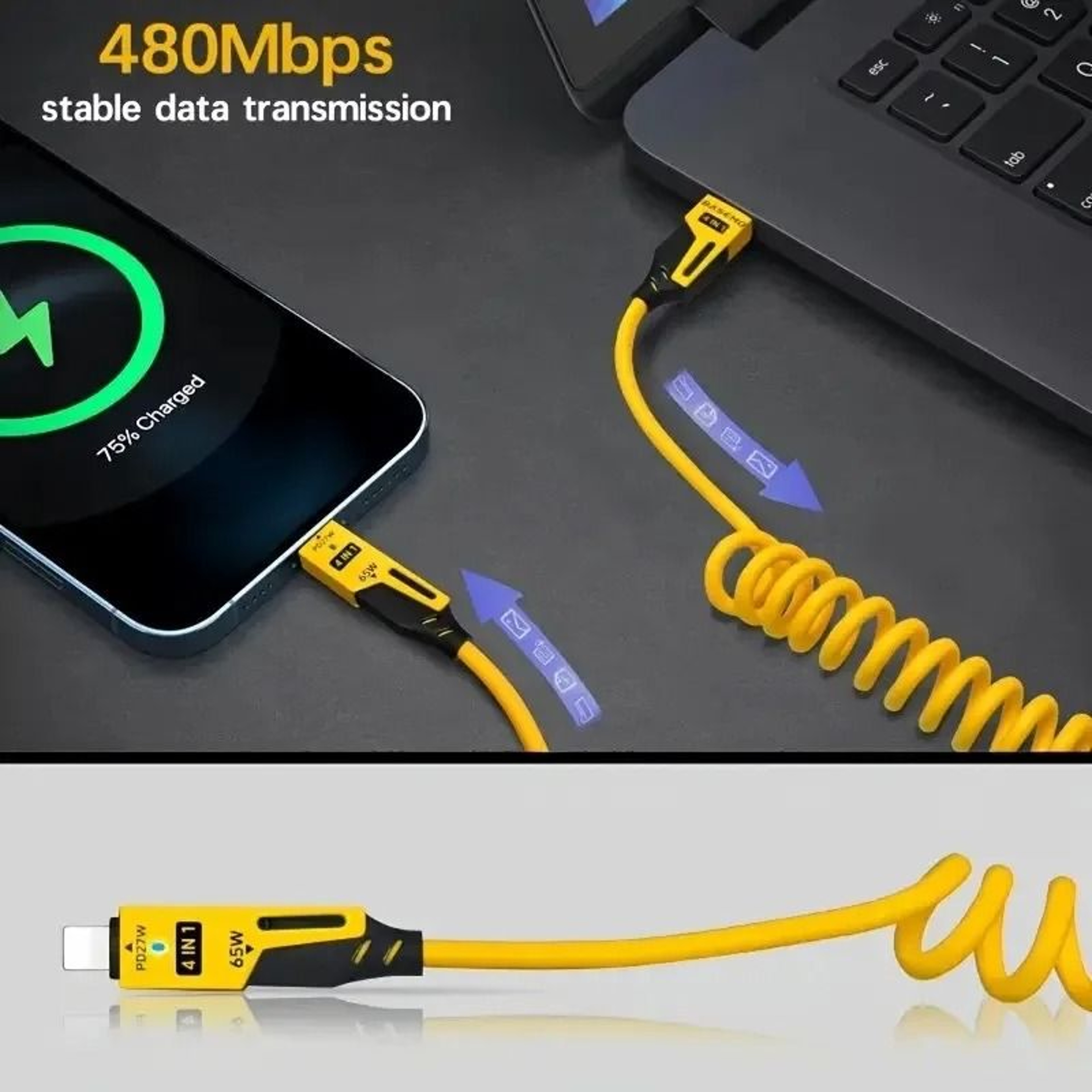 Spring Coil Fast Charging Data Cable 3