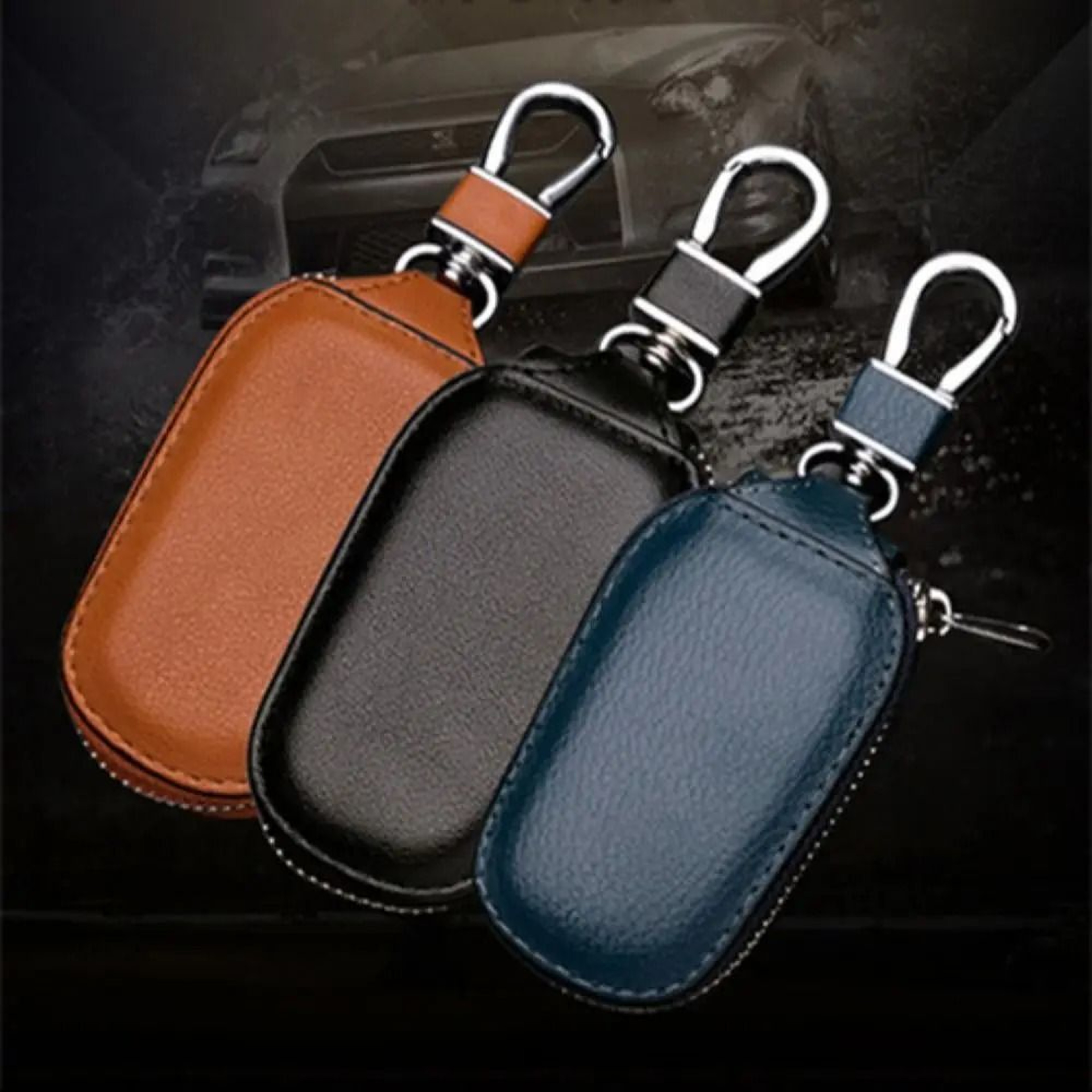 Leather Car Key Holder Zipper Key Organizer Wallet 1