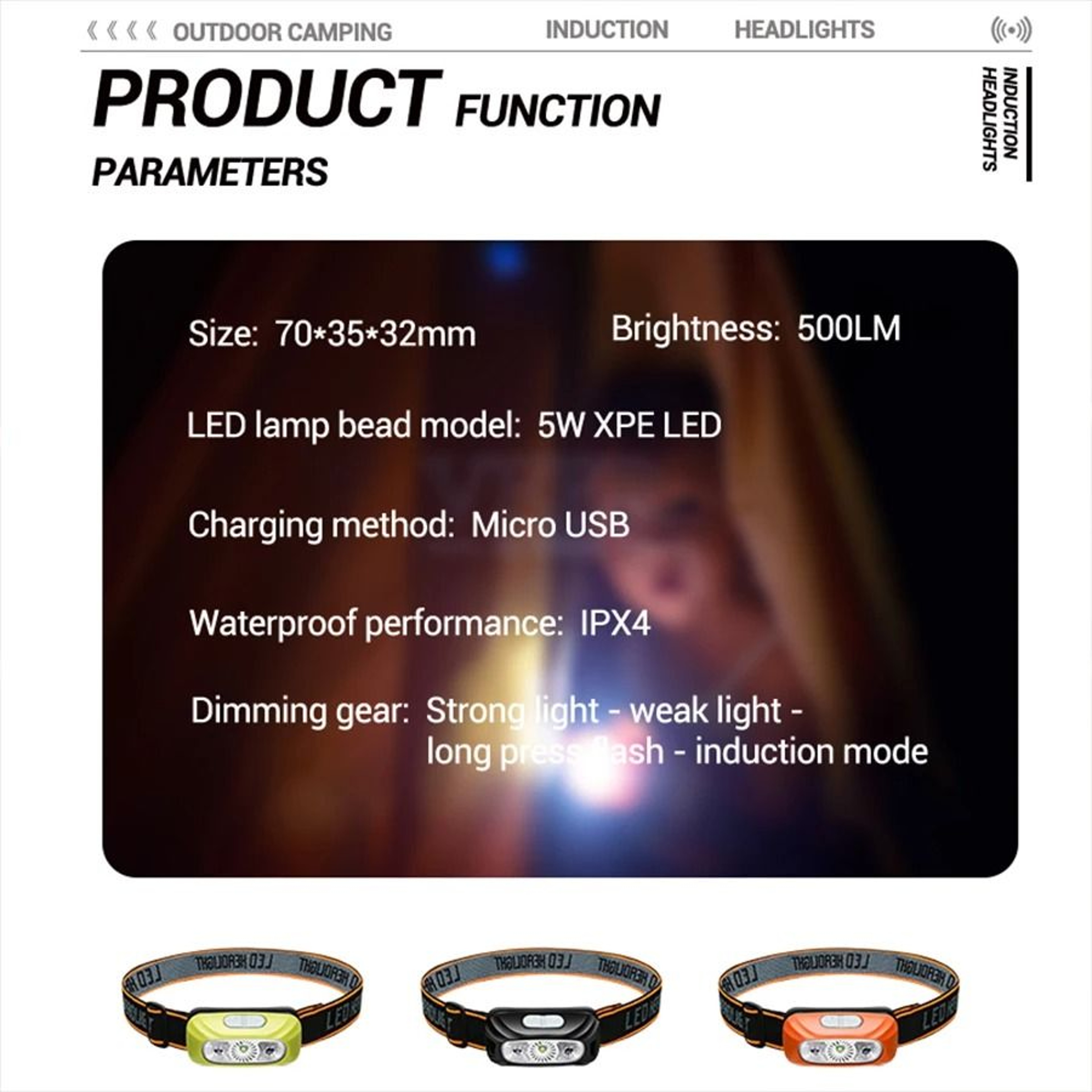 Rechargeable COB LED Headlamp With Motion Sensor For Outdoor Use 3