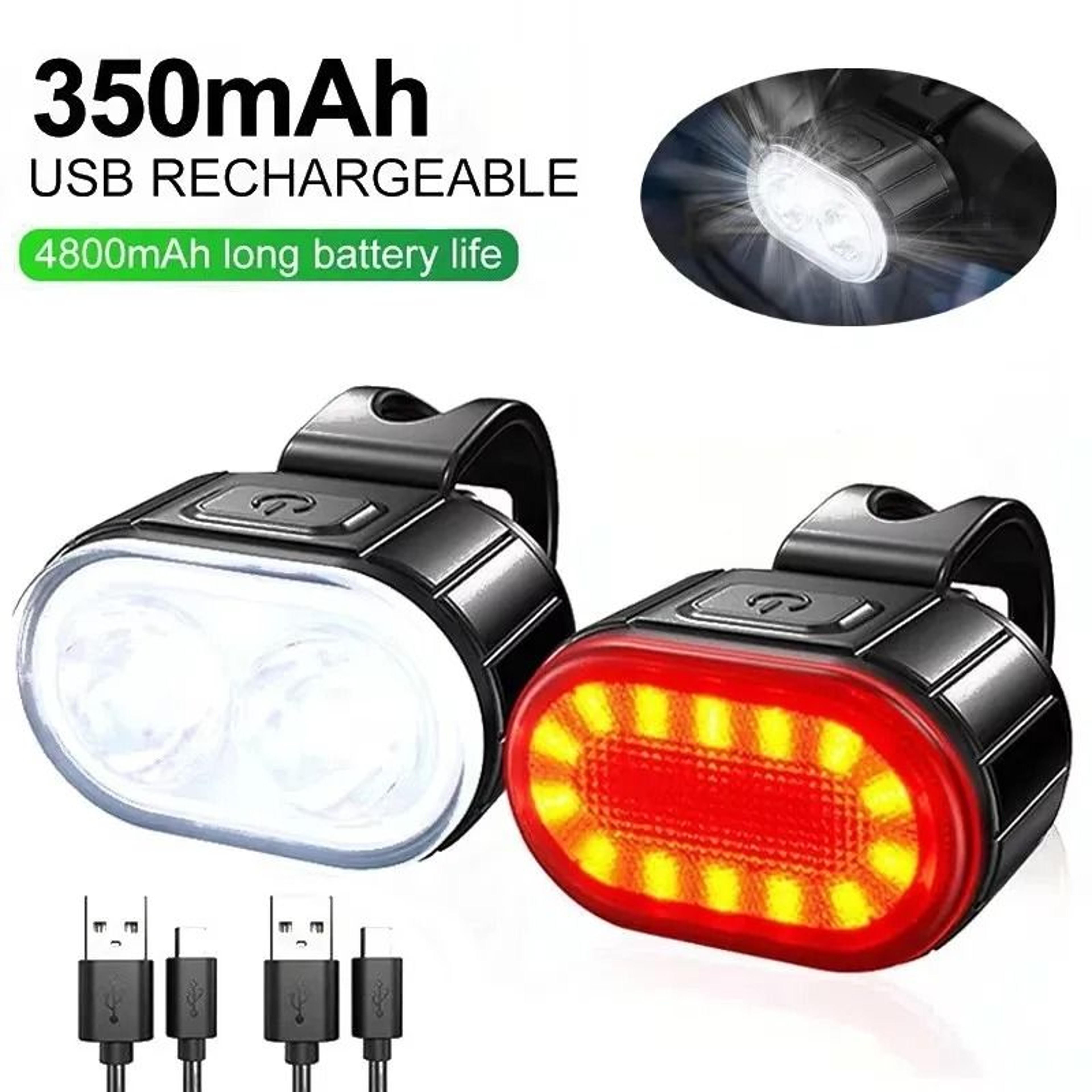 USB Rechargeable Bicycle Front And Rear Light Set For Safe Cycling 0