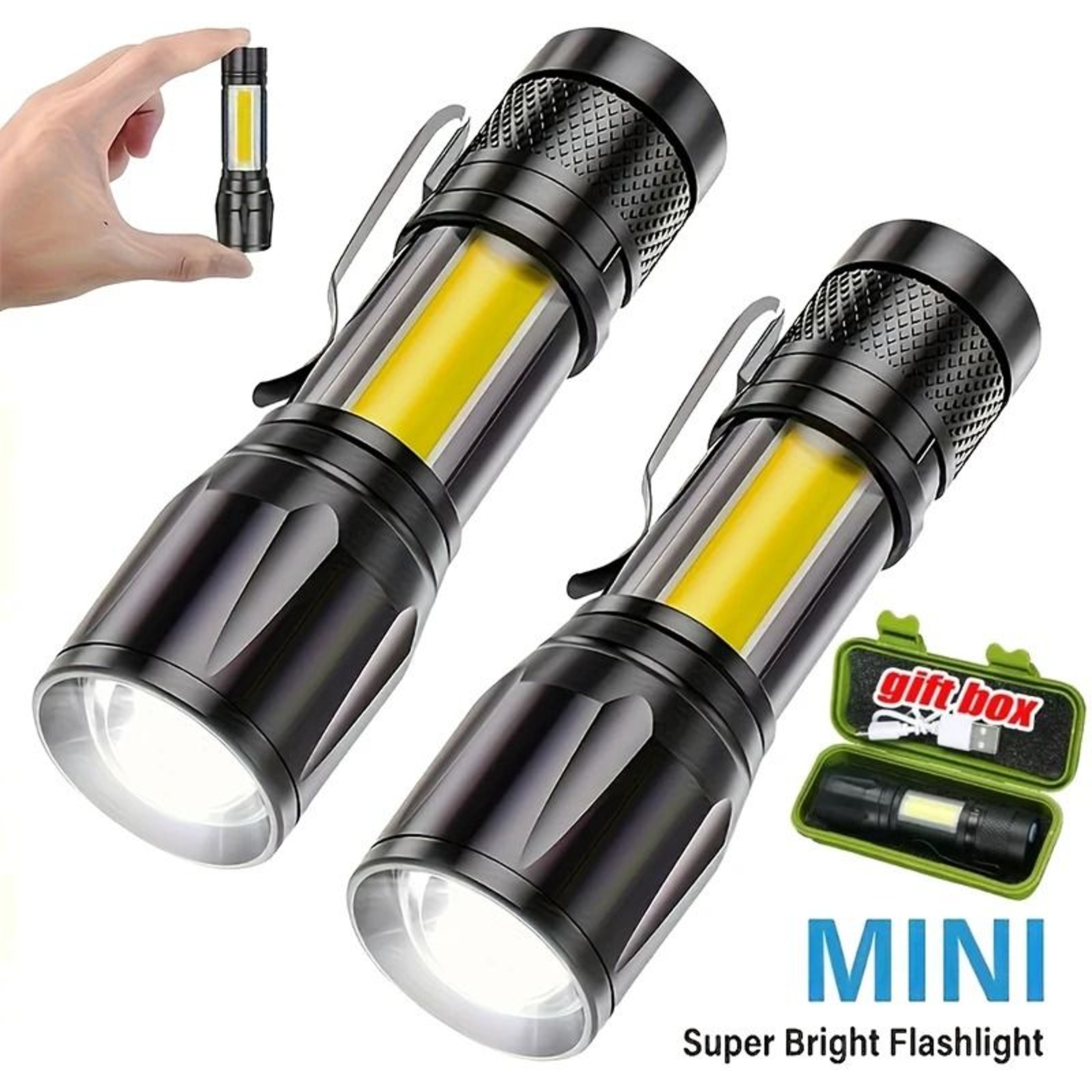 USB Rechargeable Mini COB And XPE LED Flashlight With Zoom And Pen Clip 0