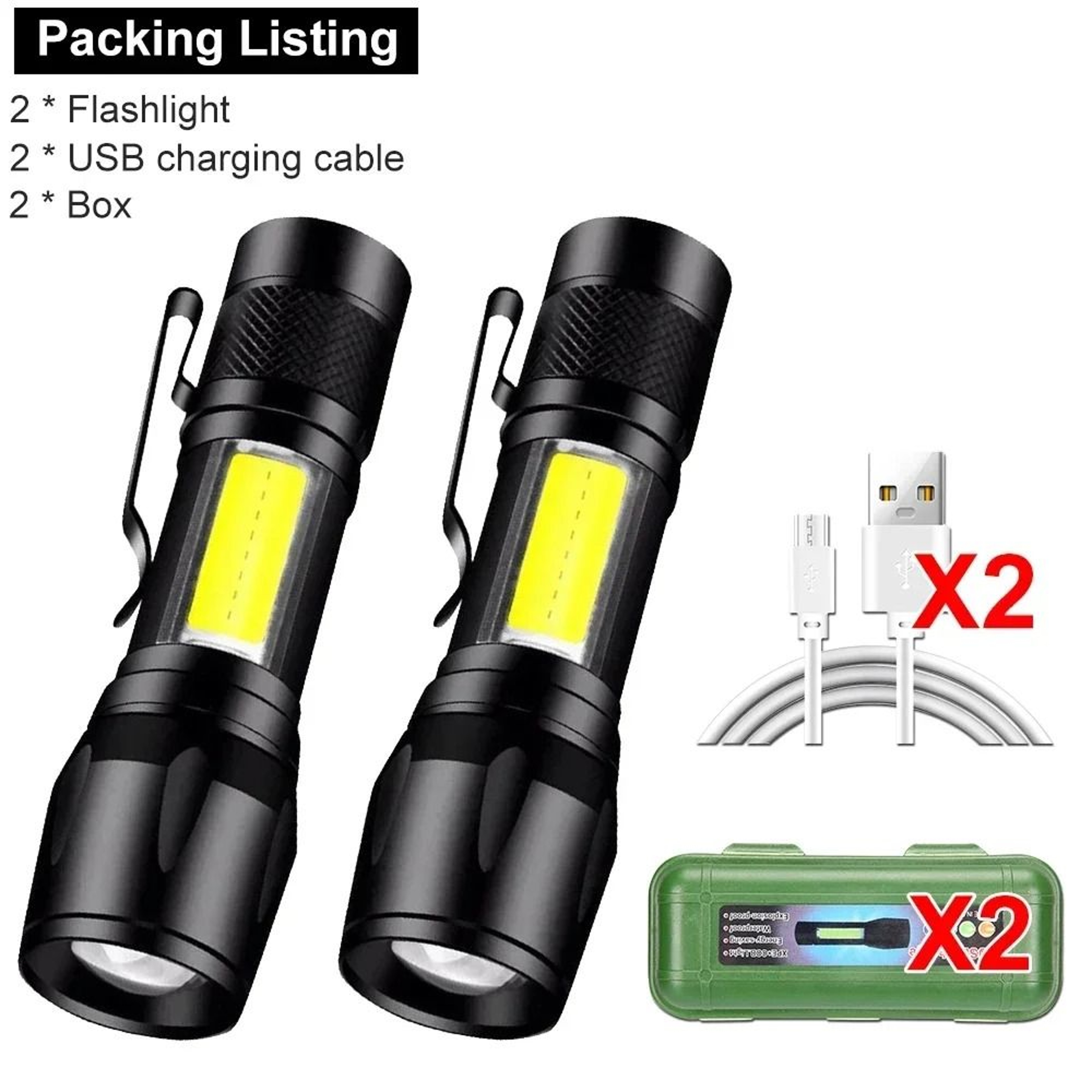 USB Rechargeable Mini COB And XPE LED Flashlight With Zoom And Pen Clip 7