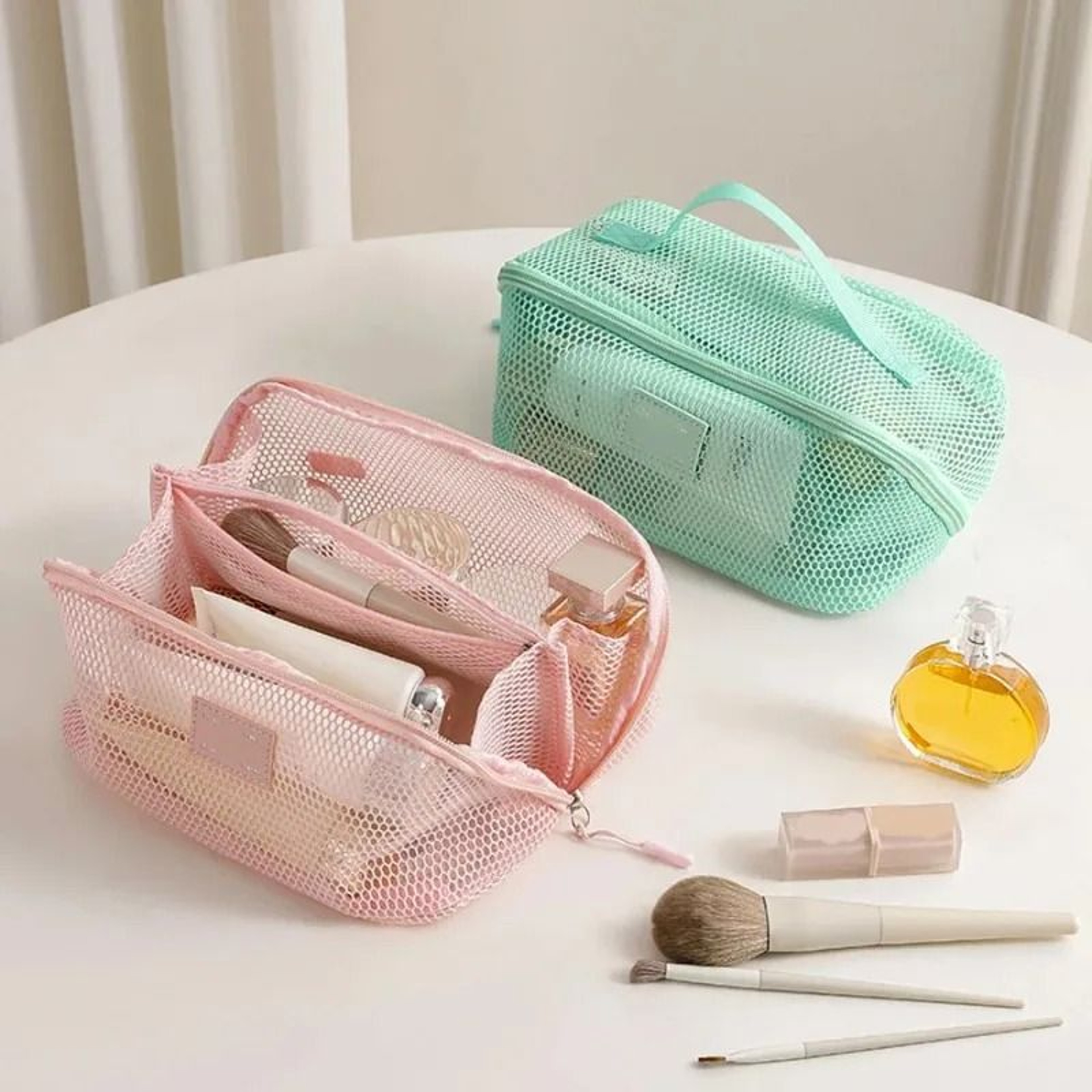 Large Capacity Mesh Makeup Bag With Multi Layer Zipper Organizer 3