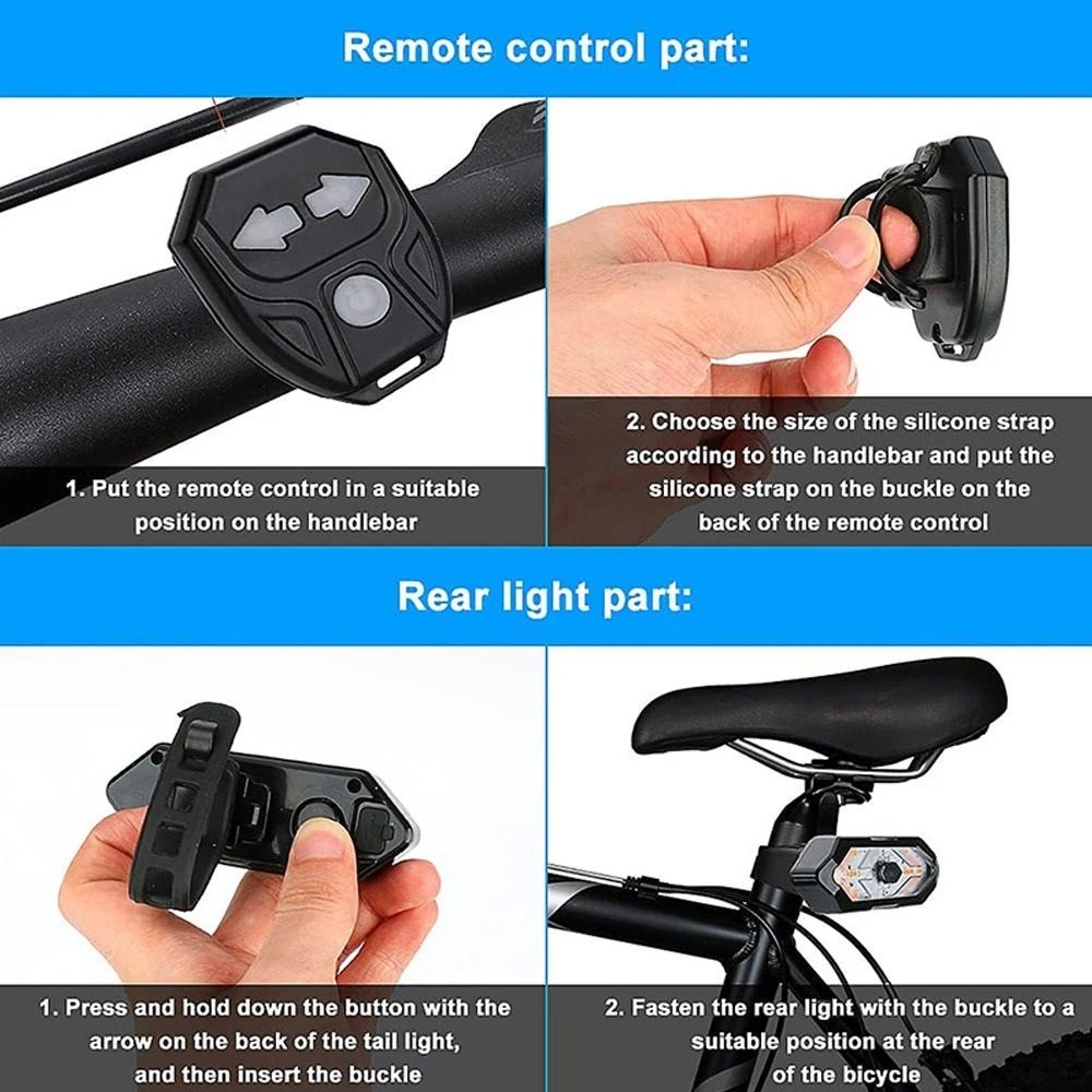 USB Rechargeable Bicycle Turn Signal Rear Light With Wireless Remote 3