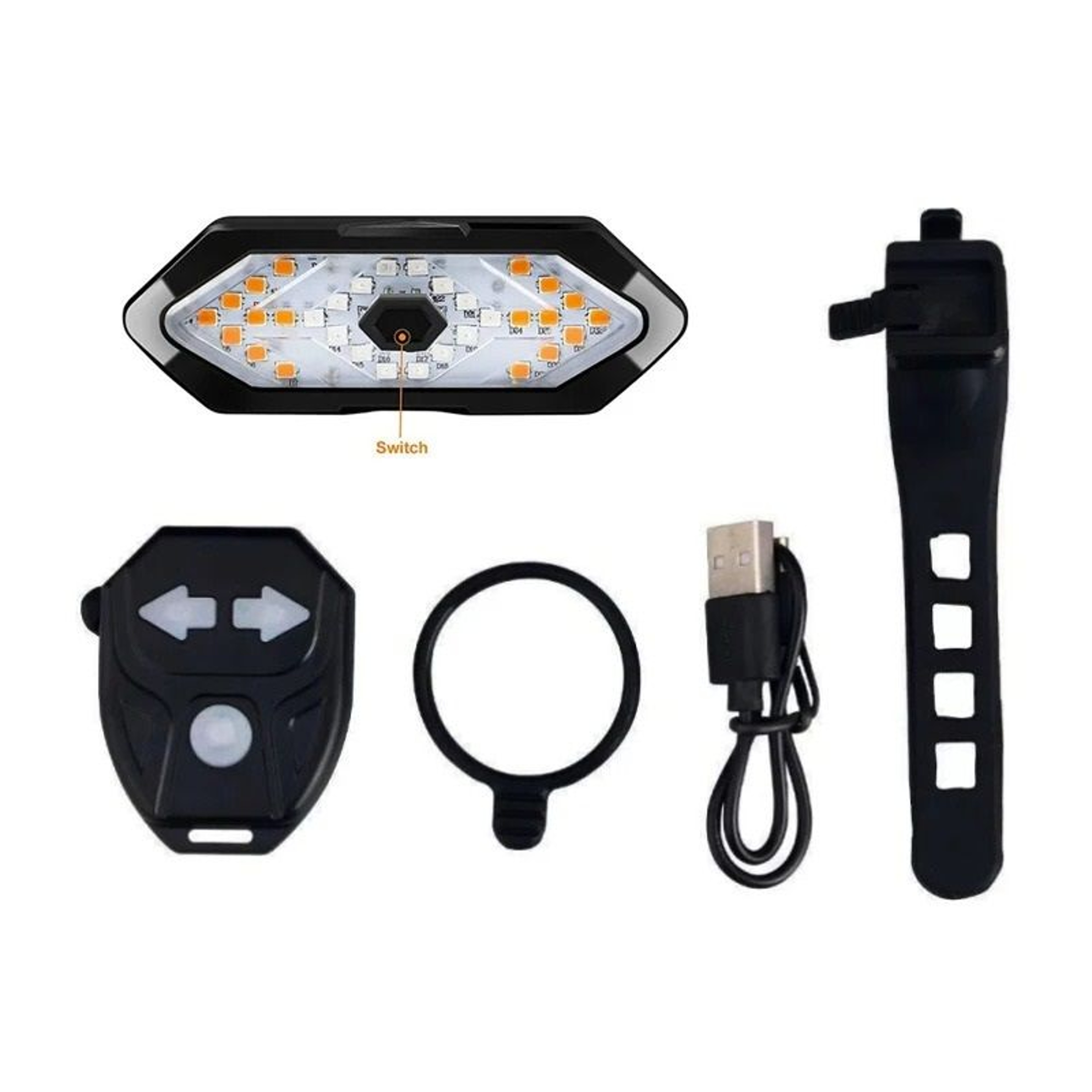 USB Rechargeable Bicycle Turn Signal Rear Light With Wireless Remote 6