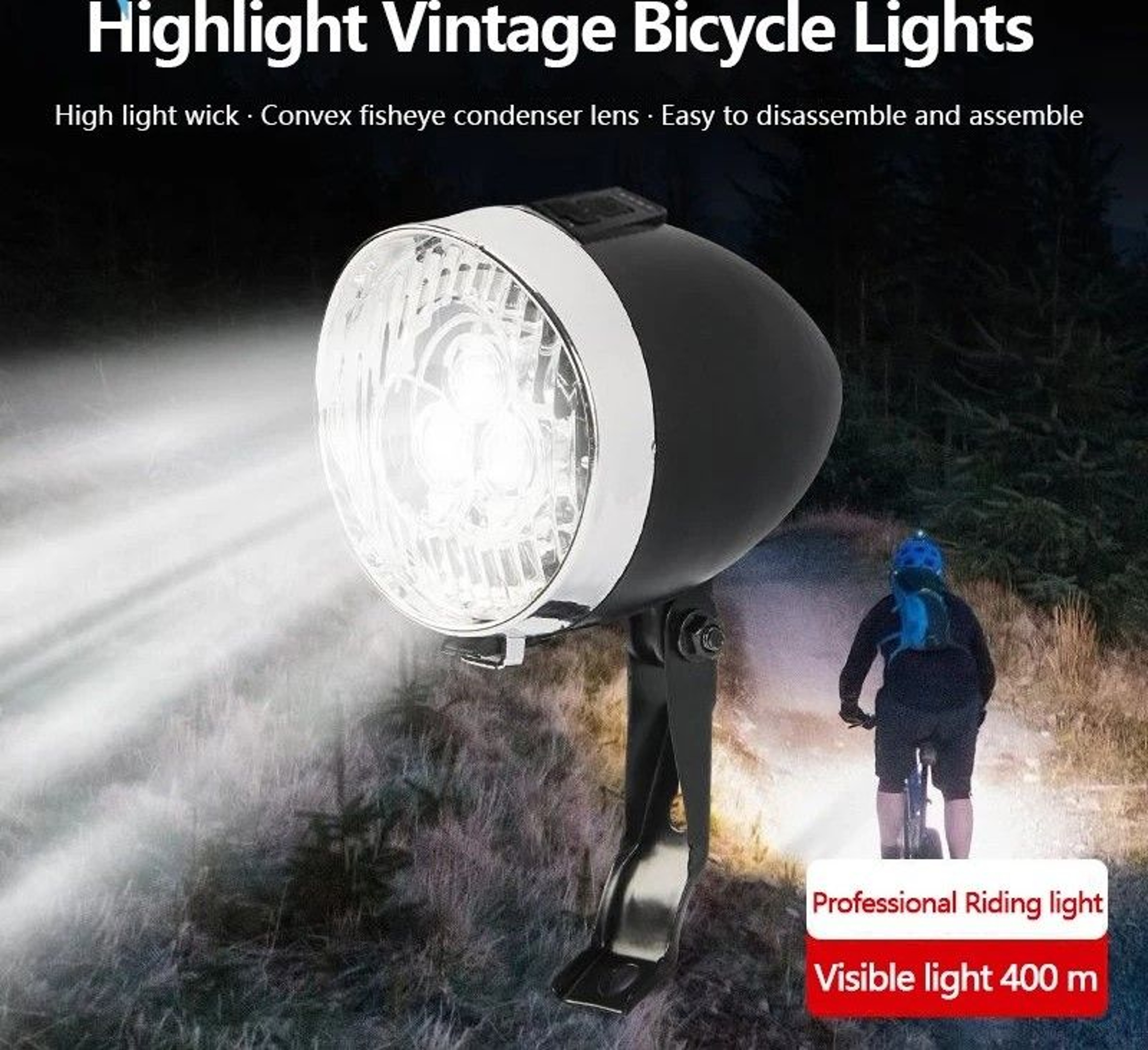 Retro Style USB Rechargeable Bicycle Front Light With Three LED 3