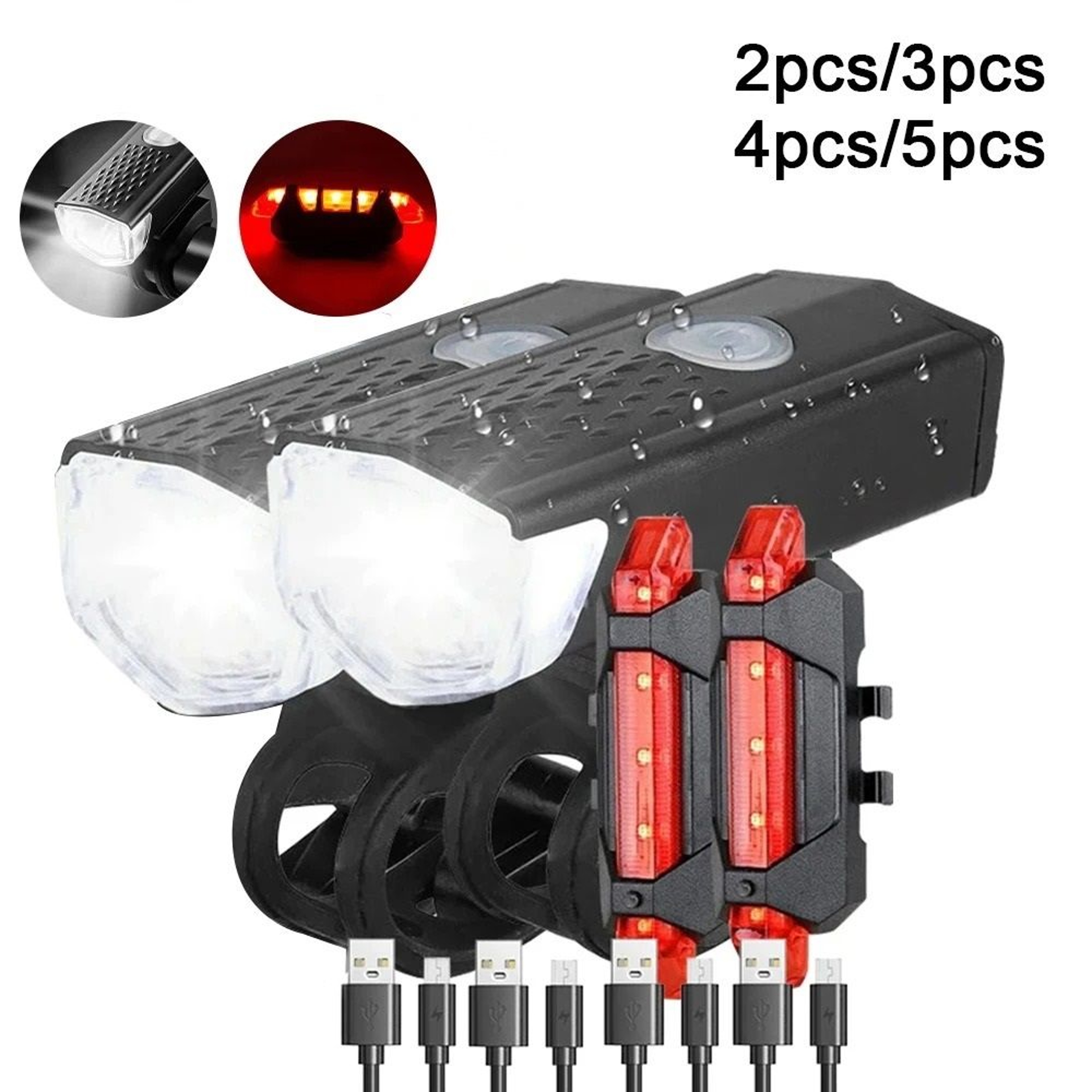 USB Rechargeable Bicycle Front And Rear Light Set For Night Riding Safety 0