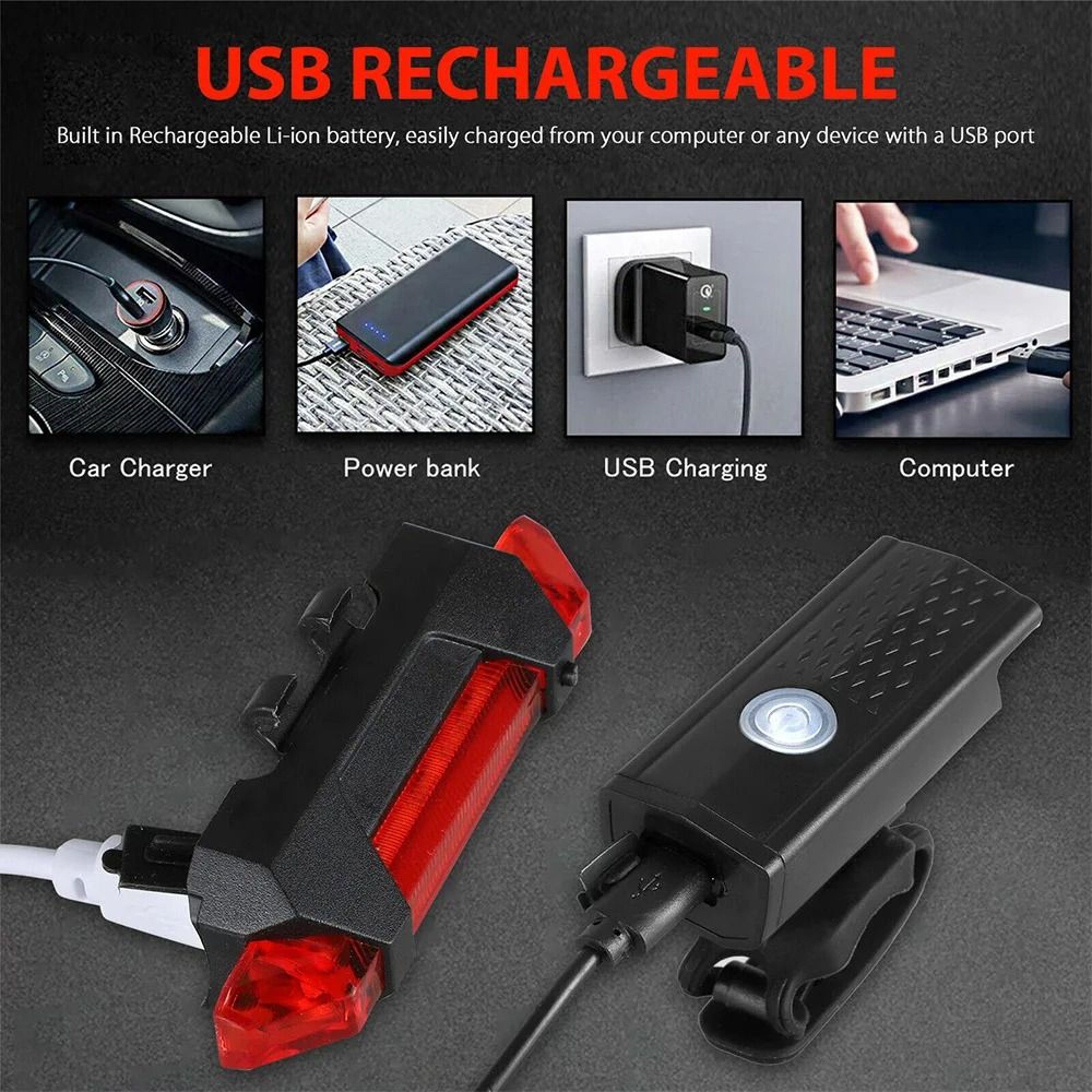 Rechargeable Bicycle Headlight And Taillight Set For Safer Night Cycling 4