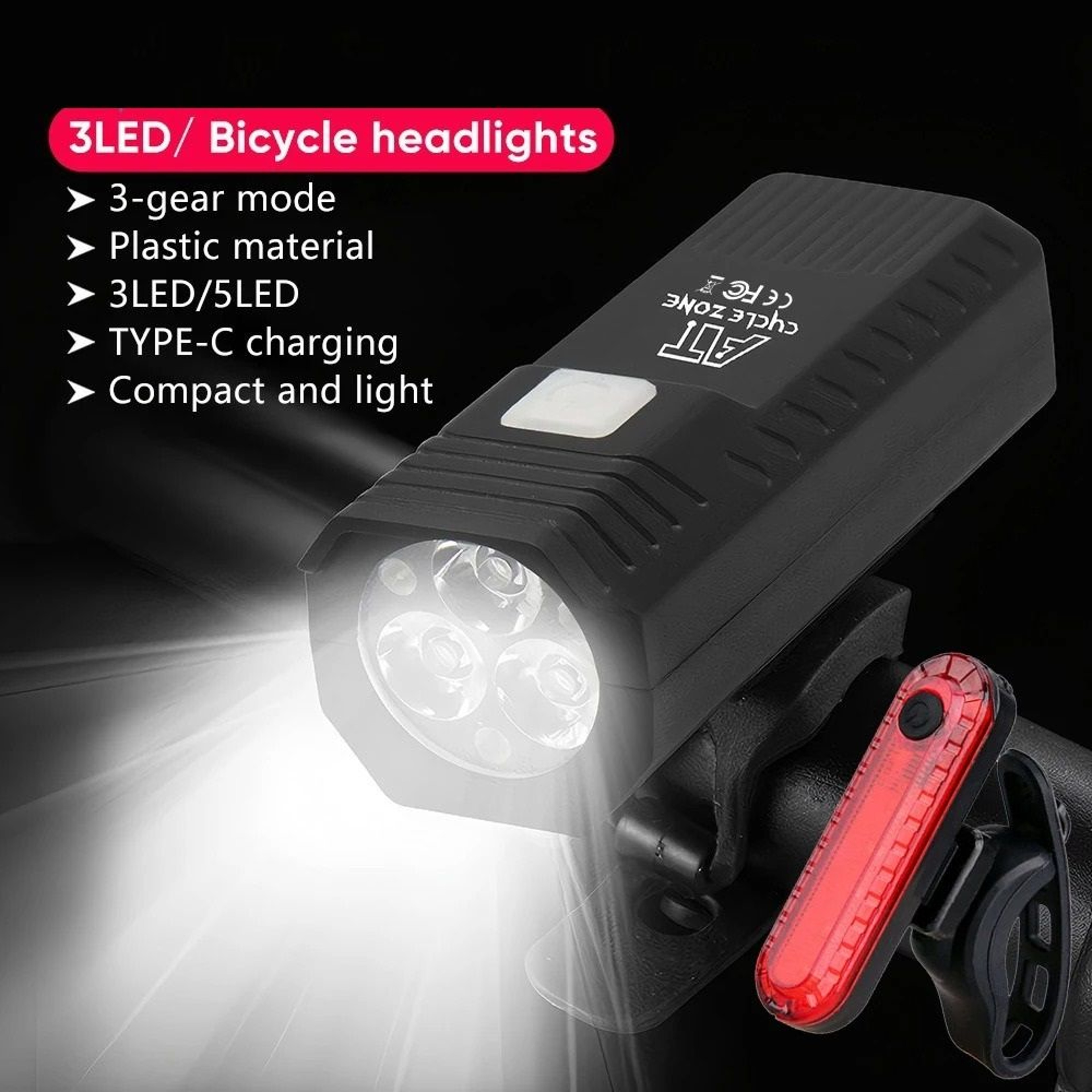 USB Rechargeable Bike Front Light And Taillight Set With Three Lighting Modes 0