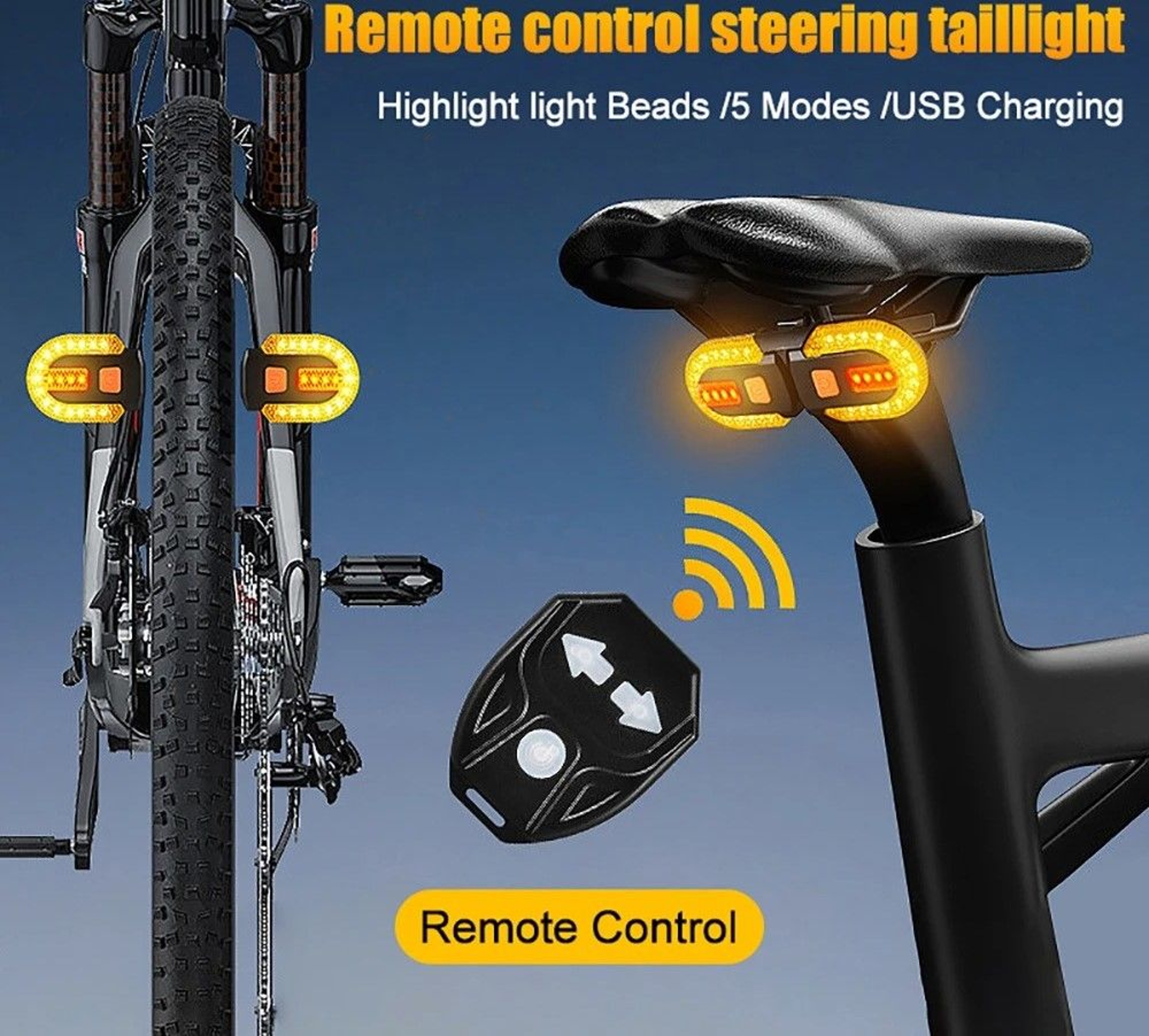 USB Rechargeable Bike Turn Signal Rear Light Wireless Remote Bicycle Tail Lamp 1