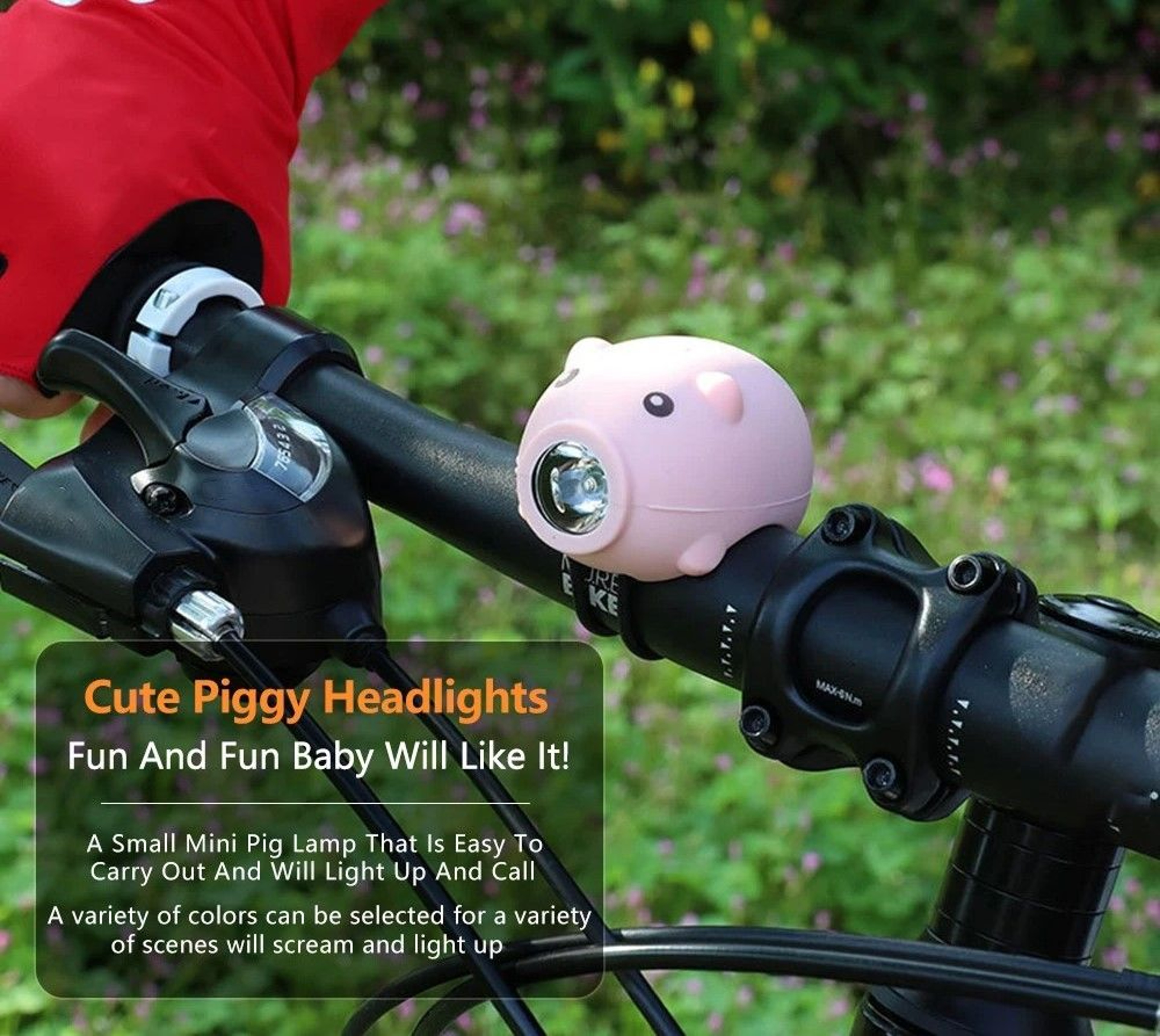 Rechargeable Cute Pig Bicycle Front Light Cartoon Bike Headlight 4